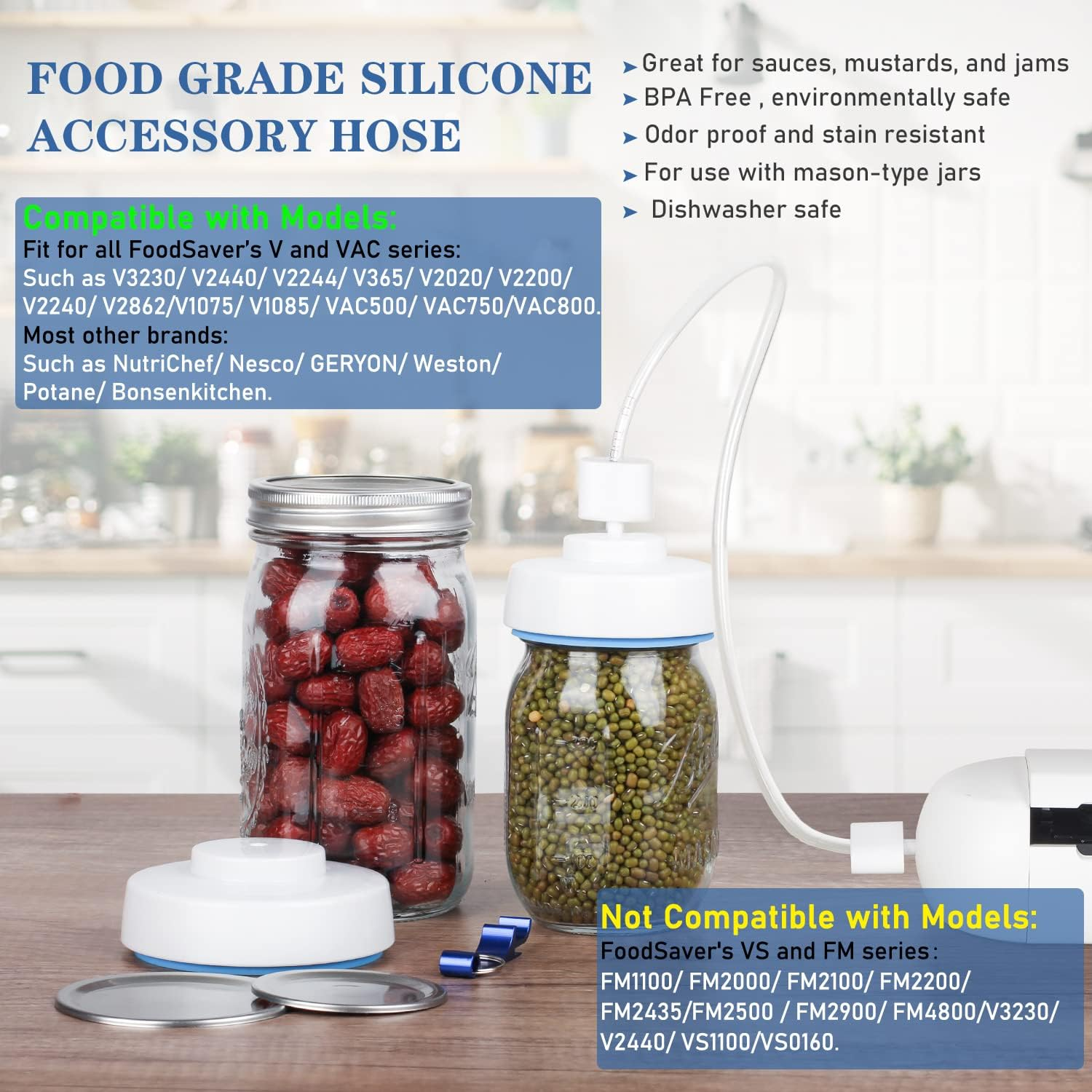 RECAT Mason Jar Vacuum Sealer Kit for Foodsaver with Accessory Hose for Wide and Regular Mouth Jars, Manual Portable Pump and Lid Opener image number 2