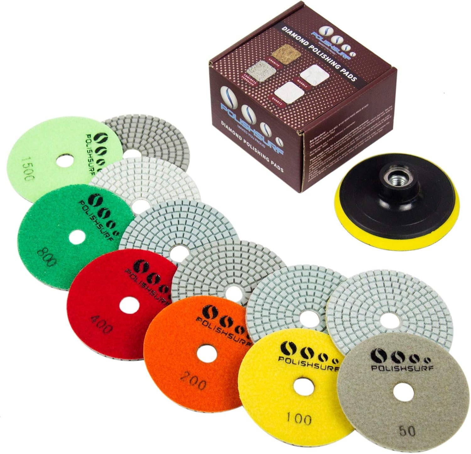 POLISHSURF Diamond Polishing Pads 4 Inch Wet Dry Set 7 Pieces for Concrete Marble Quartz Stone Countertop Granite Polishing - By image number 5