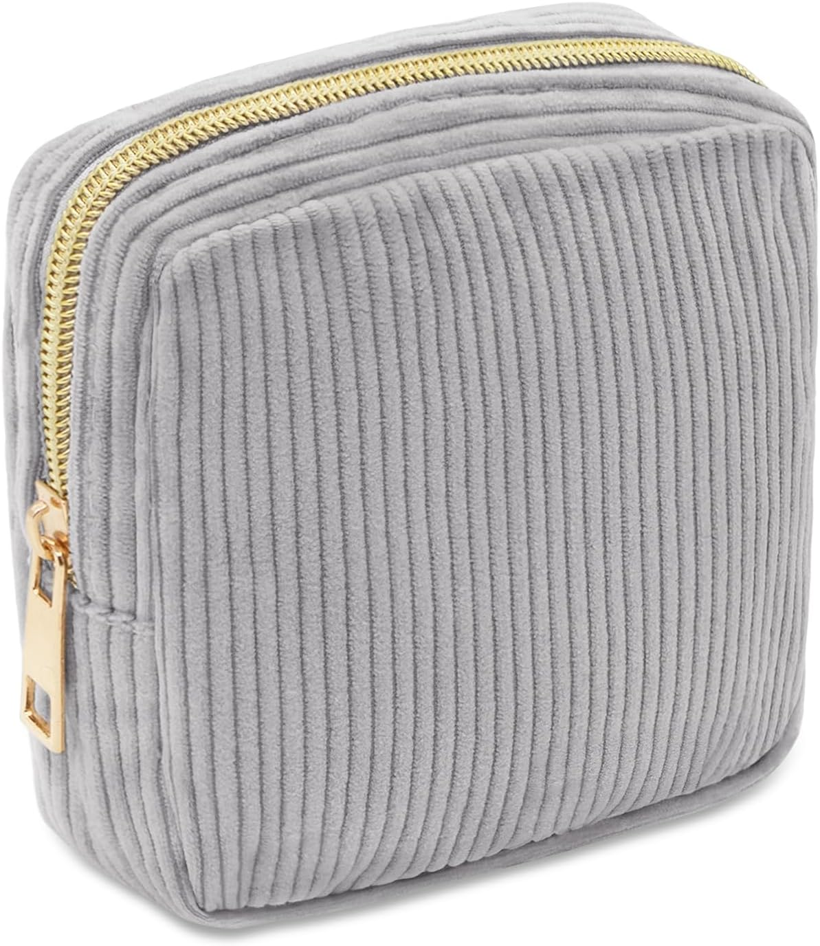 Long Keeper Small Cosmetic Bag for Women Mini Make up Bag for Handbag Solid Colour Cord Makeup Bag with Compartments Travel Makeup Bag for Women, Pure Grey, Portable Cosmetic Bag
