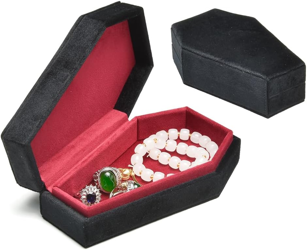 TAIMY Coffin Jewelry Box, Mini Coffin Shaped Gothic Jewelry Case, Plush Velvet Small Jewelry Organizer for Earrings Rings Necklaces Bracelets
