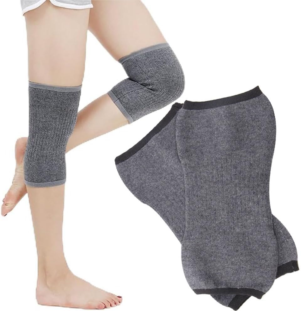 Unisex Gray Cashmere Knee Pads, Thick Elastic Knitted Knee Sleeves for Arthritis Winter Warmth, Bicycle Skiing Running Sports image number 3