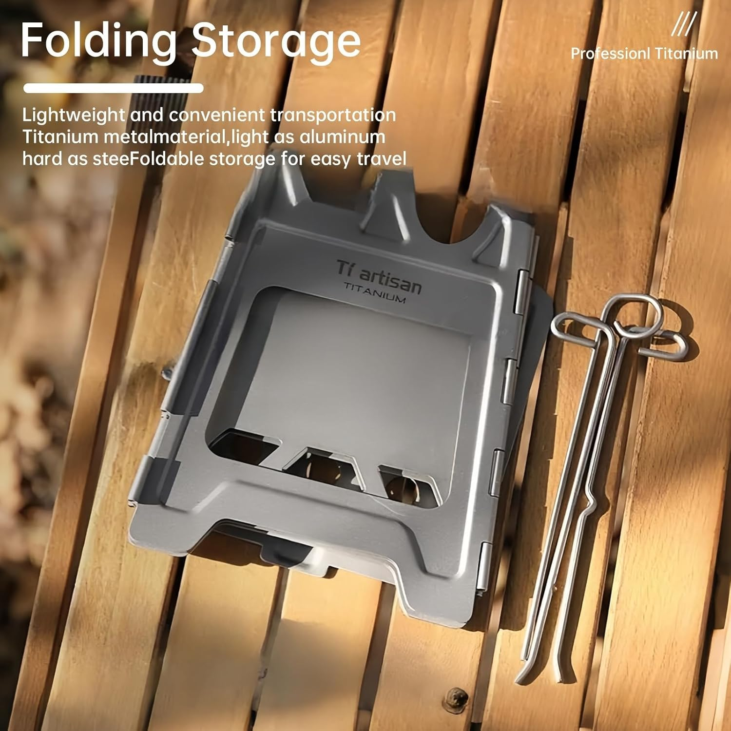 Titanium Wood Stove Foldable Camping Backpack Tours Stove Portable Wood Alcohol Stove for Outdoor Camping Picnic Barbecue image number 2