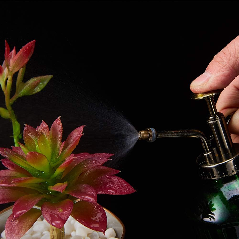 Glass Plant Mister Spray Bottle, 6.5" Tall Vintage Plant Spritzer Watering Can, Succulent Watering Bottle with Top Pump, Small Plant Sprayer Mister for Indoor Outdoor House Plant - Dark Green image number 2