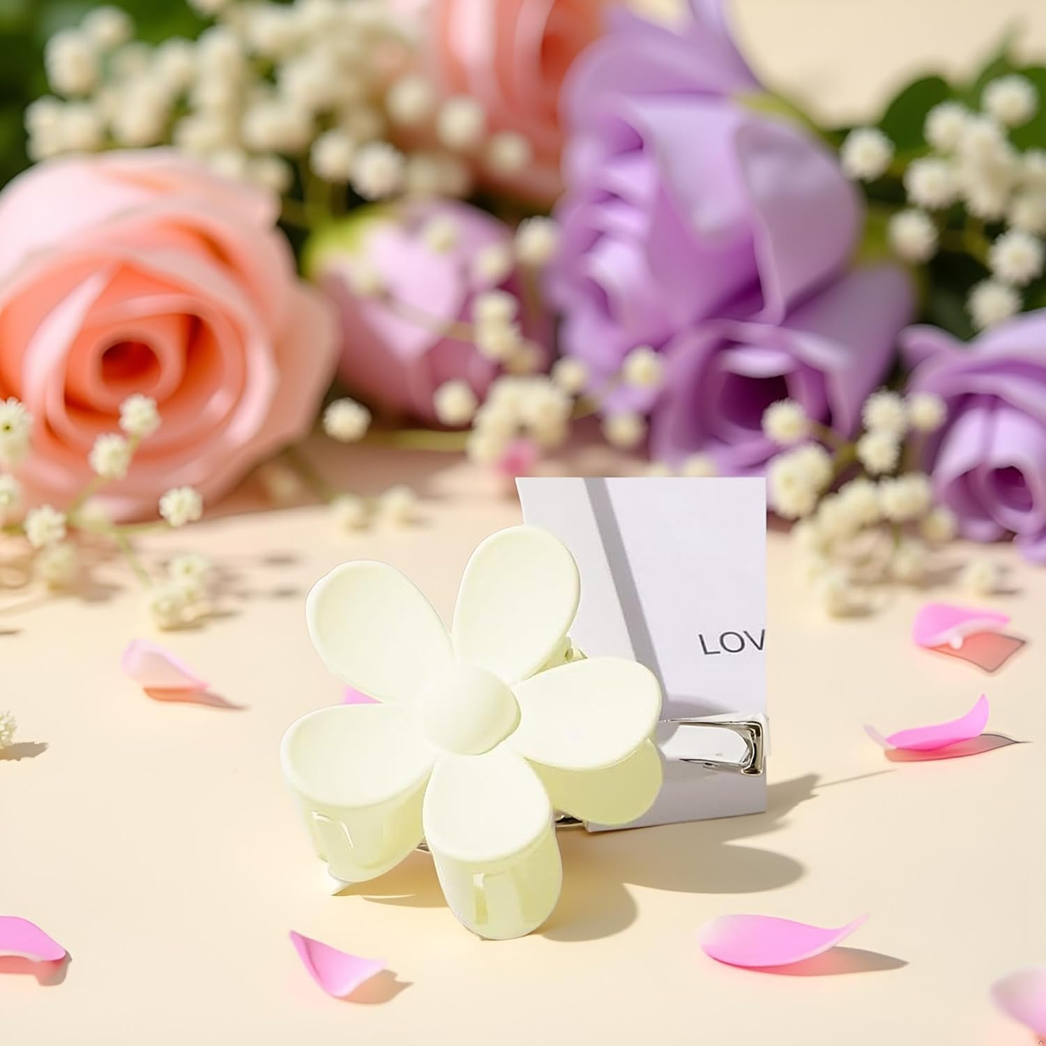 Cute White Flower Hair Claw Clips - Big Thick Scrunchie Hair Clips for Sweet Hairstyles Hair Accessories image number 2