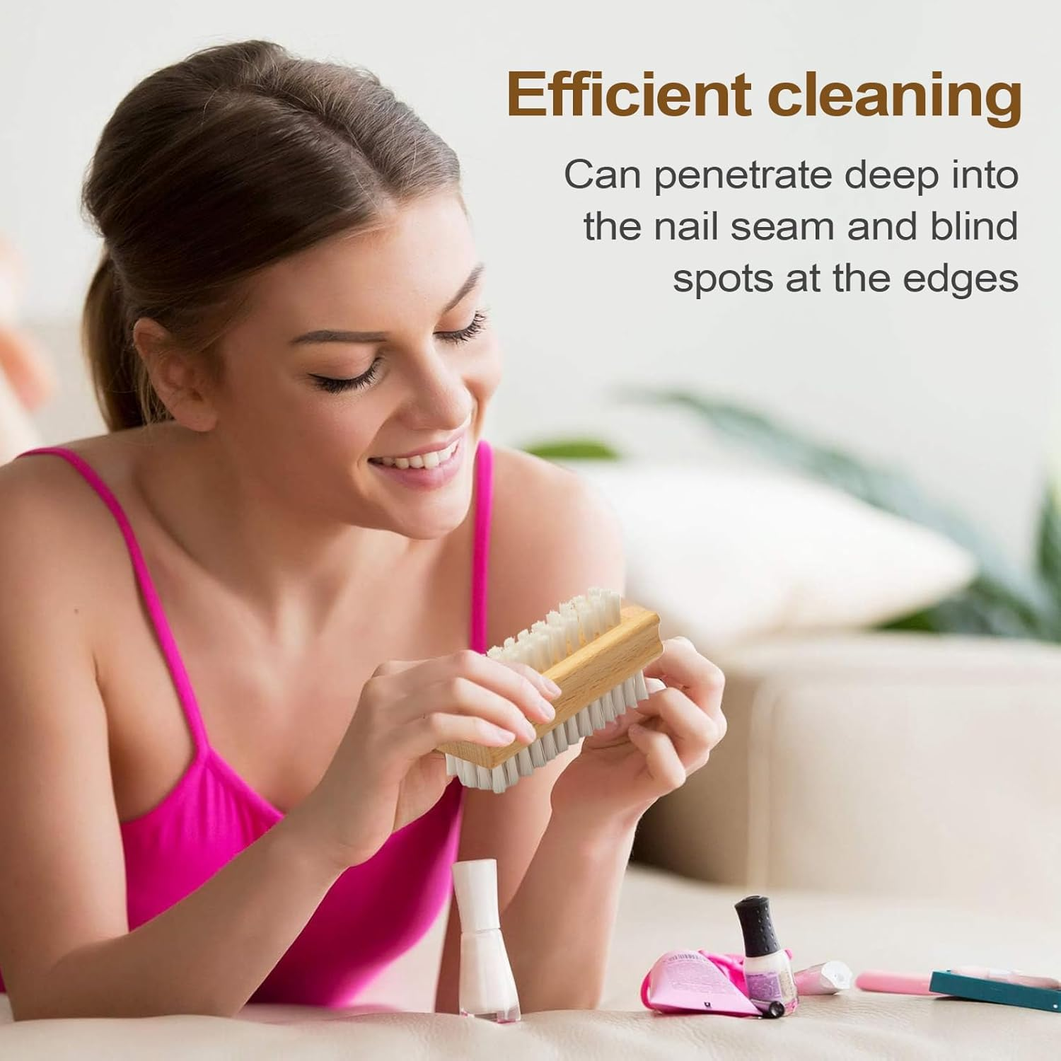 Nail Cleaning Brush - Wooden Nail Brush, 10Cm Finger Bru.Sh - Double-Sided Wooden with Non-Slip Handle for Manicure & Hygiene, Ideal for Children, Men, and Women at Home, in the Salon, or on The