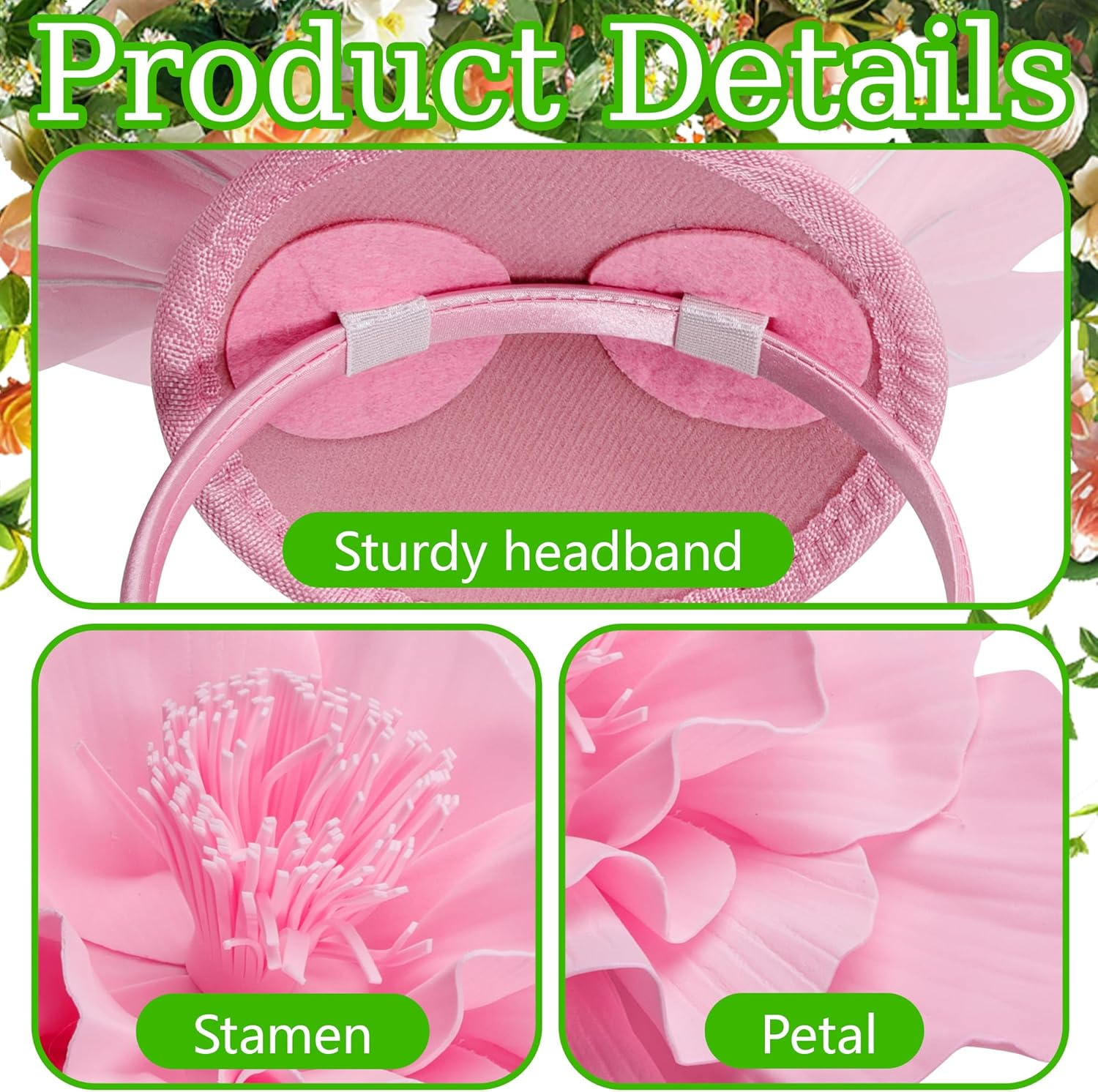 Wehhbtye Large Flower Fascinator Hat for Women, Tea Party Flower Headwears, Lady Fascinators Headband for Party Accessories - Pink image number 5