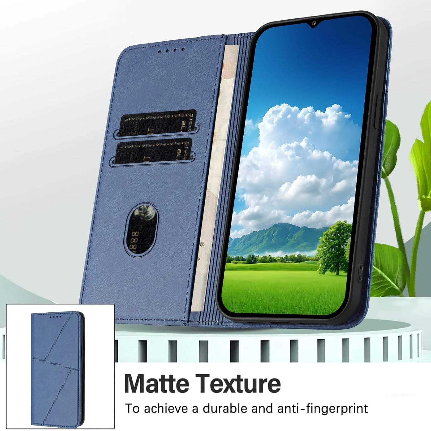 Case for Iphone 16, PU Leather Cover Wallet Case Wallet for Iphone 16, with Card Holder Slot Flip Cover Kickstand Drop Protection Magnetic Wallet Case - Blue image number 7