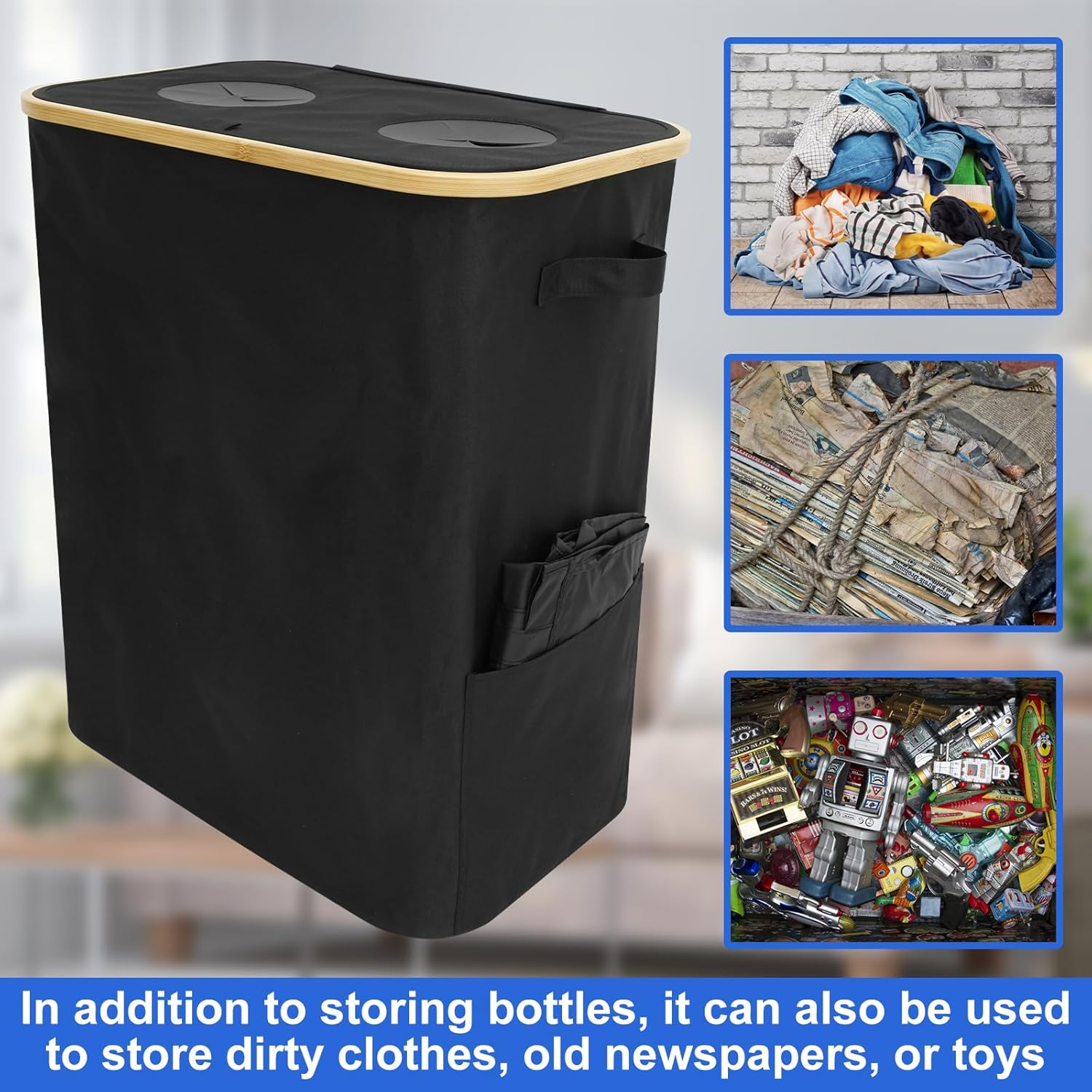 Kitchen Recycling Bin 140L Bottle Recycling Bin with Lid Large Capacity Kitchen Recycling Trash Can Foldable Recycling Bin Storage with Removable Inner Bag for Kitchens Indoor image number 4