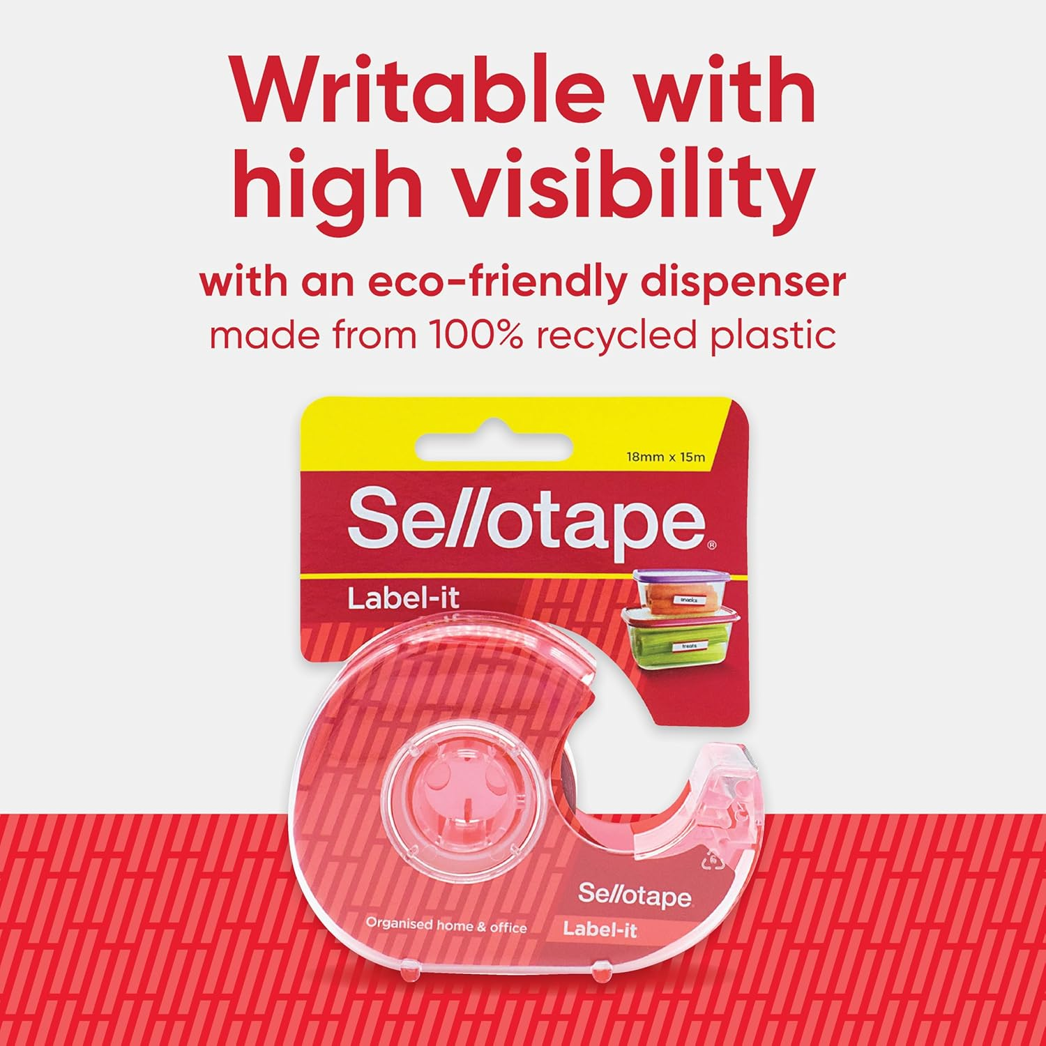 Sellotape Label Tape with Dispenser, Writable Surface for Custom Labels, Strong Adhesion, Ideal for Labelling, Organising, Office & Kitchen Use, Includes 18Mm X 15M Roll image number 1