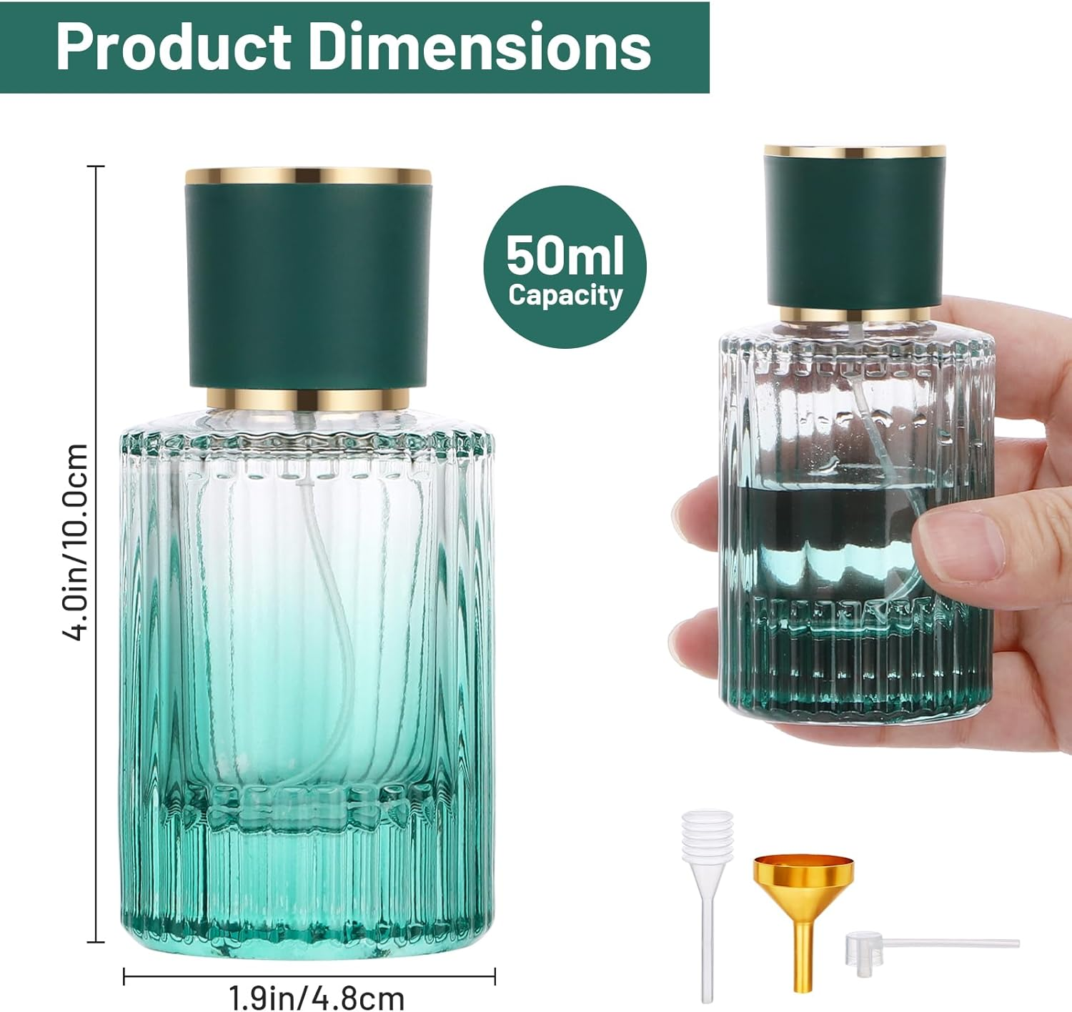 Segus Perfume Decanter, 2 Pcs 50Ml Glass Spray Bottle, Handbag Perfume Atomiser for Business Trips, Portable Fragrance Atomiser (Gradient Green) - Gradient Black + Gradient Green image number 7