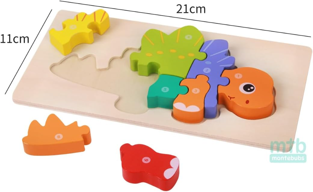 3D Dinosaurs Puzzles for Toddlers Set of 4 Dinosaurs Easy Grip Chunky Wooden Puzzles Suitable as Boys and Girl Age 3 4 5 Years Old Montessori Toys image number 3