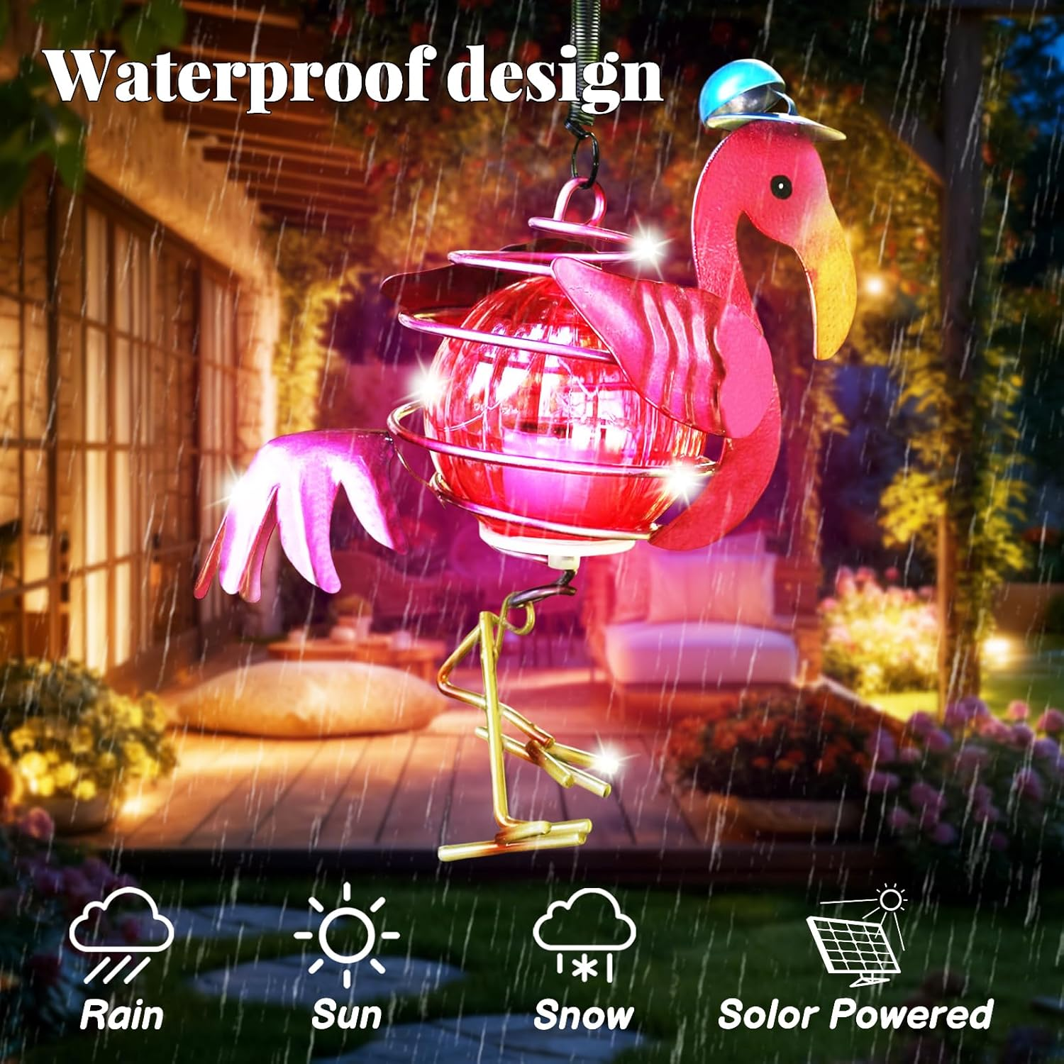 JOKILY Hanging Lamps Solar Lights, Flamingo Decorative Solar Light Outdoor Garden Decoration Fairy Lights, Solar Decoration Flamingo Outdoor Garden Decoration, Solar Lights for Outdoor Garden Lights image number 5