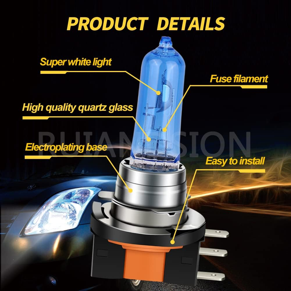 Ruiandsion H15 Halogen Light Bulbs, H15 12V 15/55W Xenon White Bulb Replacement Lamp, Pack of 2 image number 3