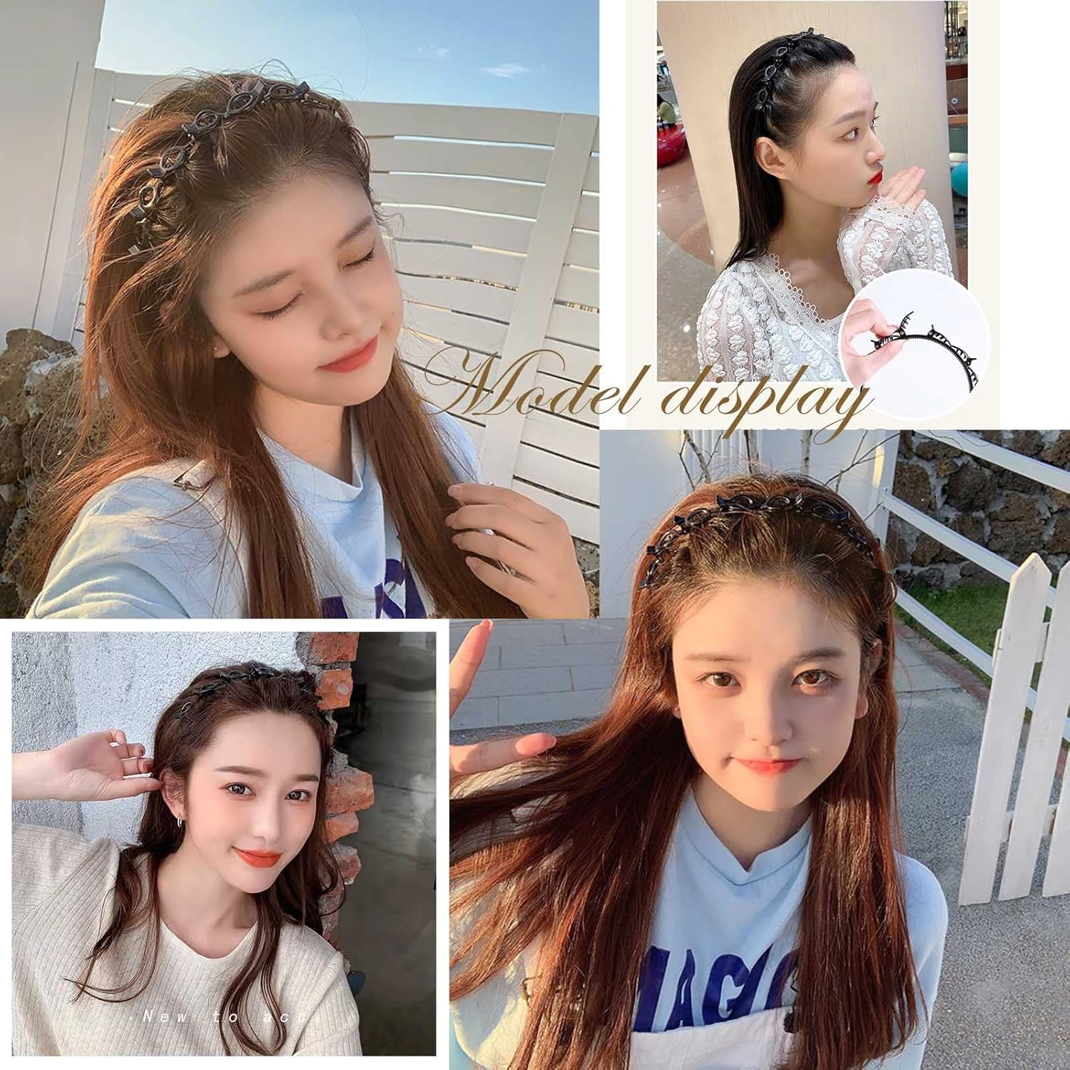 Tseenyi Layered Double Bangs Hairpin Hairband Braided Headbands Double Layer Twist Plait Hair Tools Jewelry for Women and Girls Valentine'S Day(Black 1Pcs) image number 2