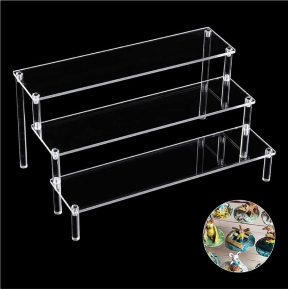 Acrylic Riser Display Stand, 3 Tier Clear Acrylic Display Shelf for Action Figures,Perfume Makeup Dessert Display Risers Steps Dessert Table Stands for Organizer and Decoration