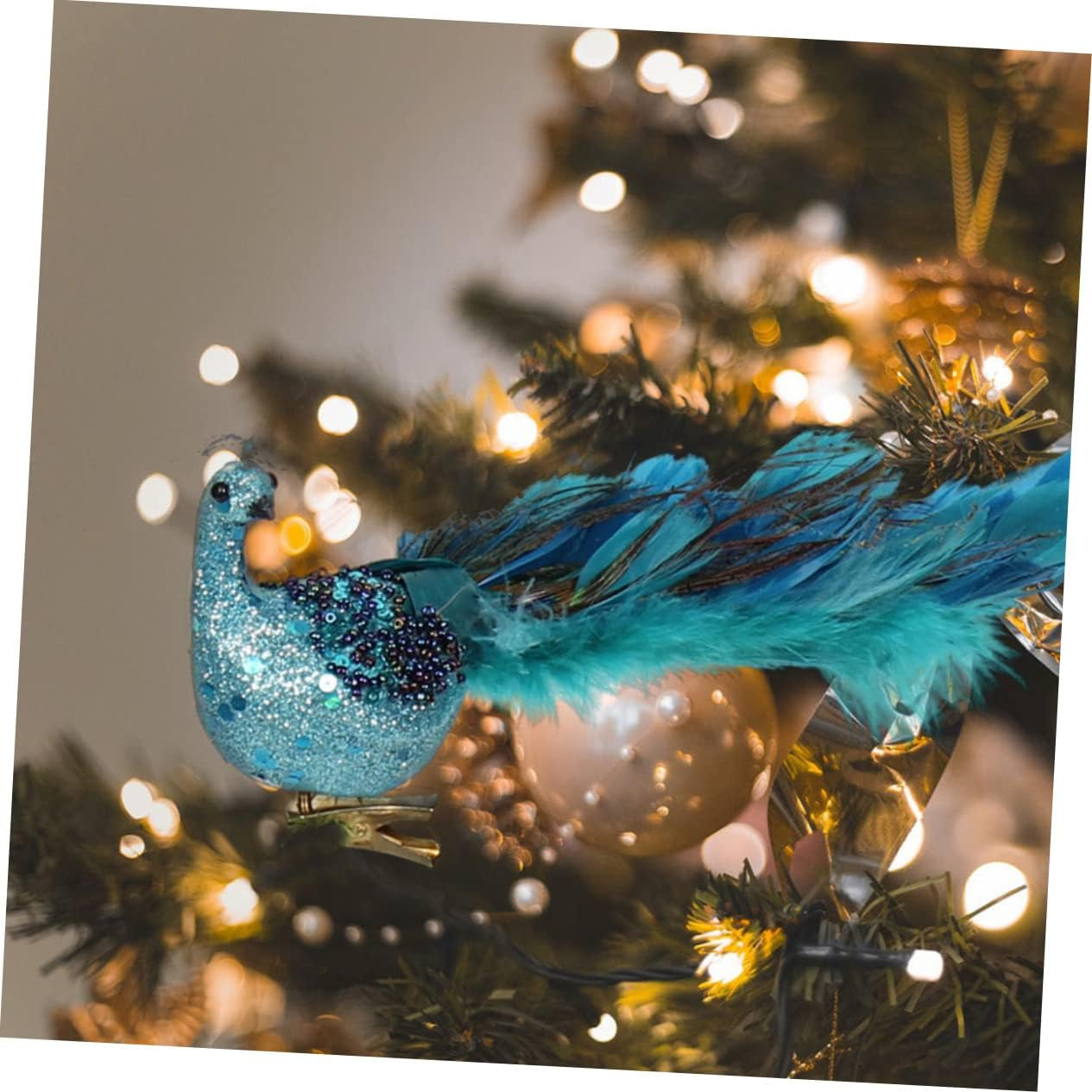 SHOWERORO Peacock Figurines Christmas Tree Ornaments Miniature Ornaments Natural Plume Simulation Bird Decor Seasonal Garden Adornments Holiday Bonsai Decorations image number 6