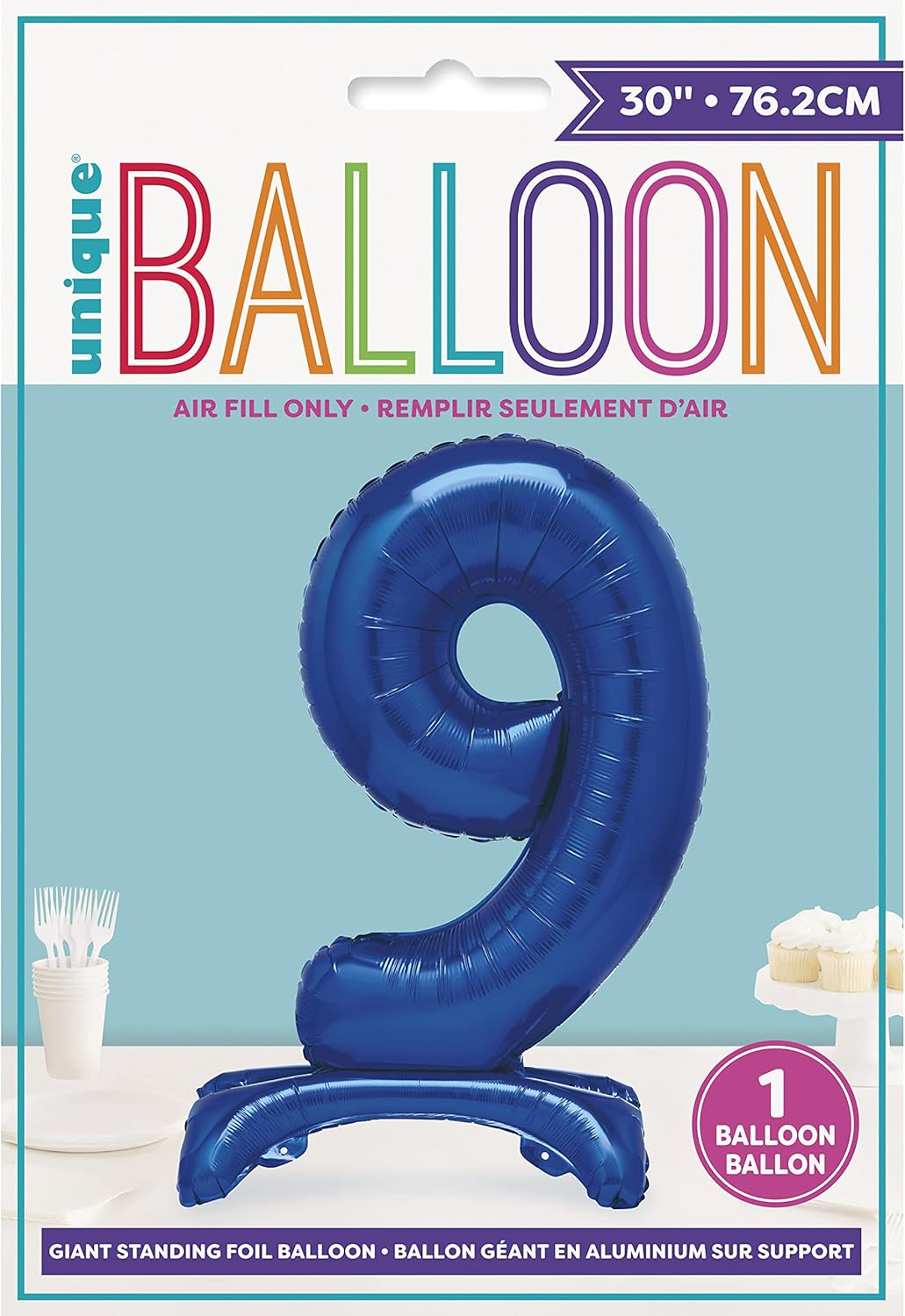 Unique Party 12889 - Giant Standing Foil Number 9 Balloon - 76 Cm - Blue image number 3