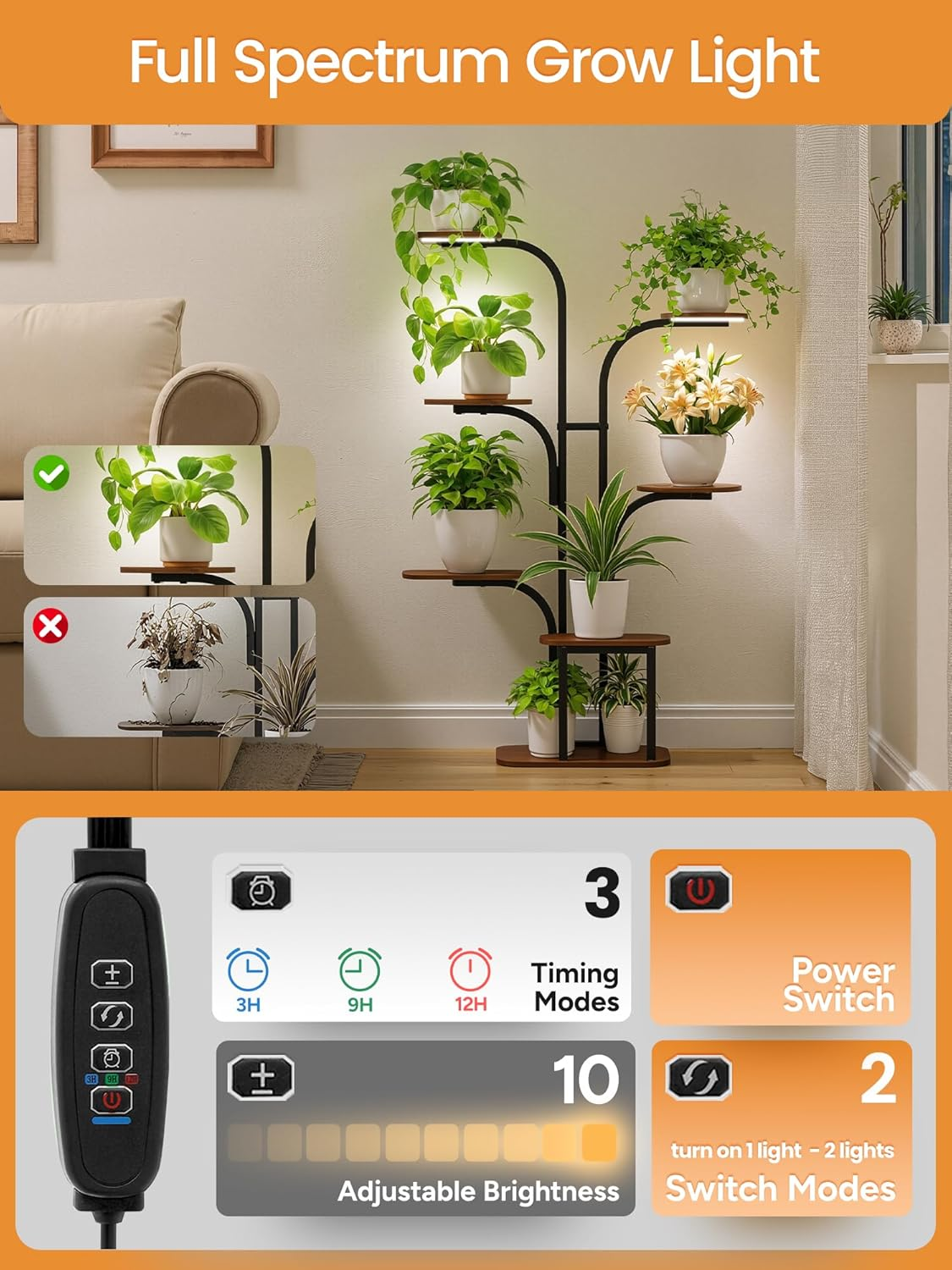 Plant Stand Indoor with Grow Lights &ndash; 120Cm 7 Tiered Metal Shelf Small Corner Rack for Multiple Succulent Herb Pot Display image number 7