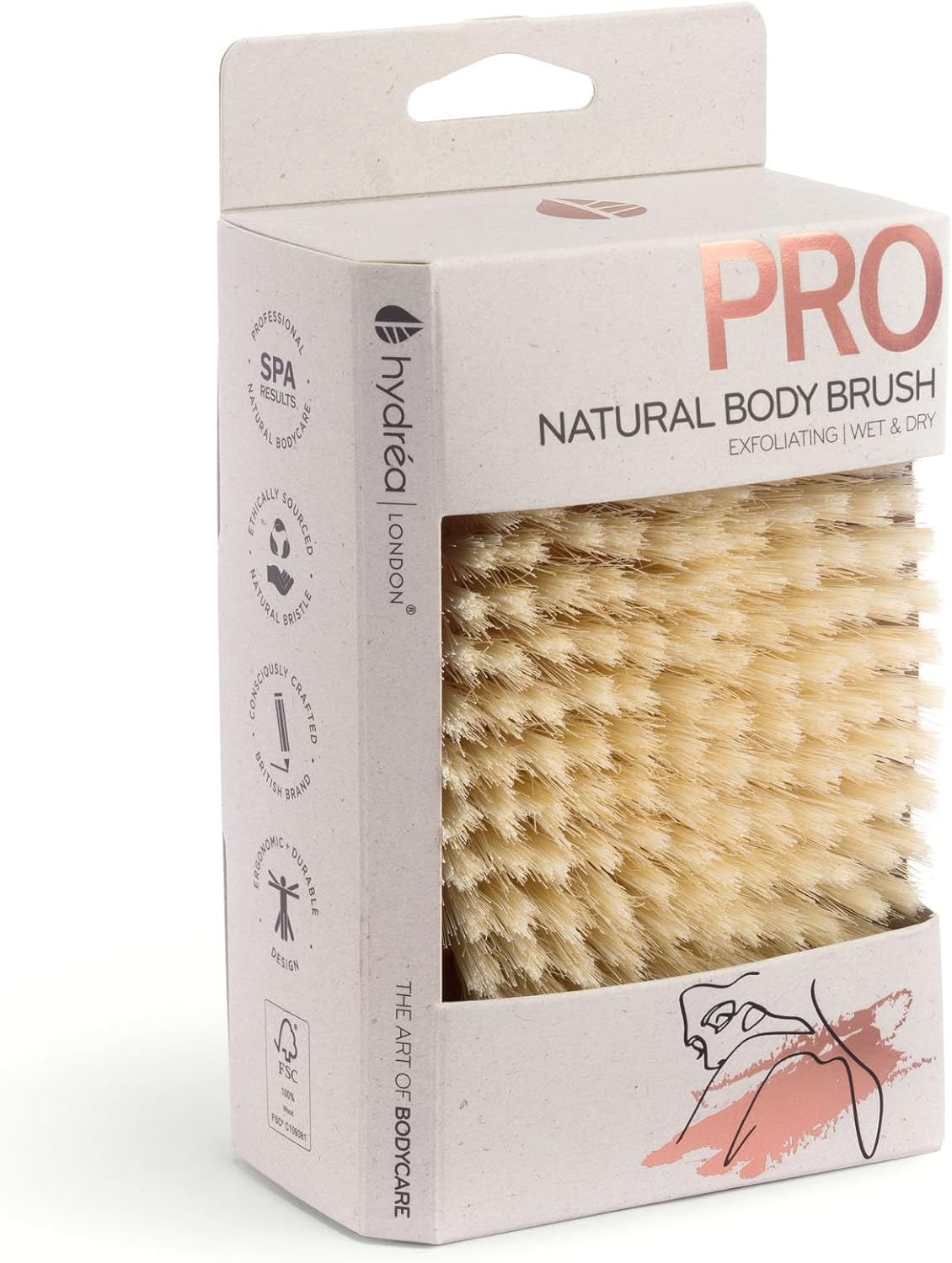 Hydrea London Natural Body Brush &ndash; Exfoliating Wet + Dry Skin Brush with Natural Bristle, Dry Brush Cellulite Remover, Helps Improve Lymphatic Drainage - FSC&reg; Certified Beechwood. image number 4
