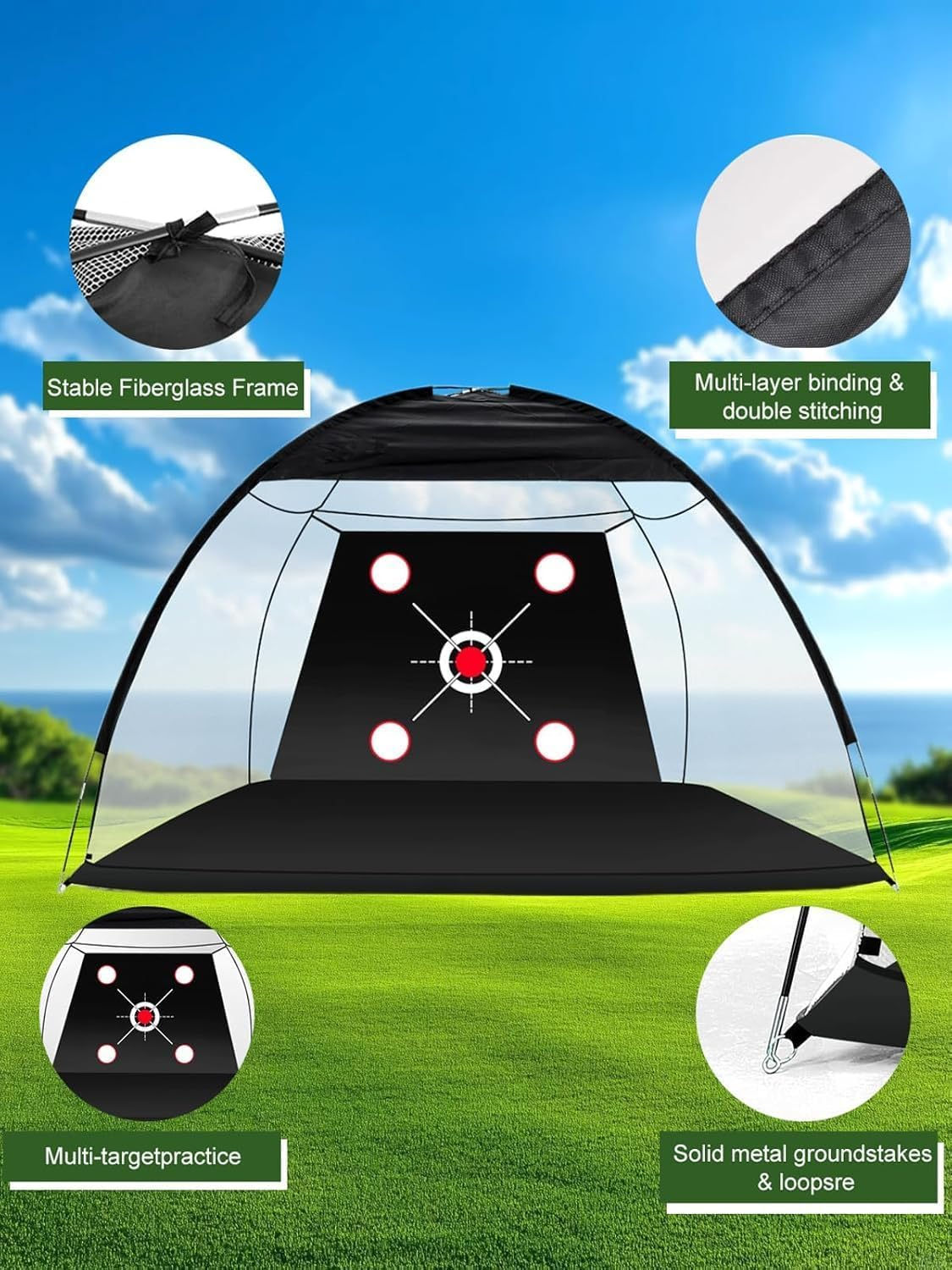 Golf Net, 3X2.1M Practice Net with Tri,Turf Mat, All in 1 Home Hitting Aid Nets, for Backyard, Driving, Chipping, Swing Training, with Target, Mat, Balls, Tee, Golf Lovers