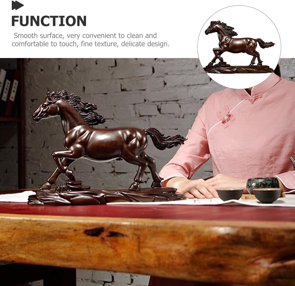 LOGOFUN Wooden Horse Figurine Wood Zodiac Horse Statue Chinese Horses Sculpture Desktop Horses Ornament for Home Office - 12 * 9 * 4Cm image number 5