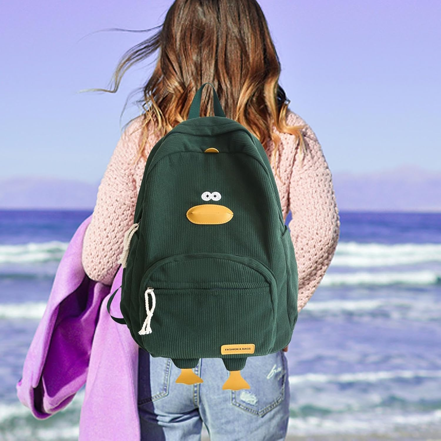 Cute Animal Backpack | Cartoon Duck-Shaped Soft Backpack | Large Capacity Kids Schoolbag with Multiple Pockets for Children and Students, Fun and Functional Design, Fun Animal School Bag image number 6