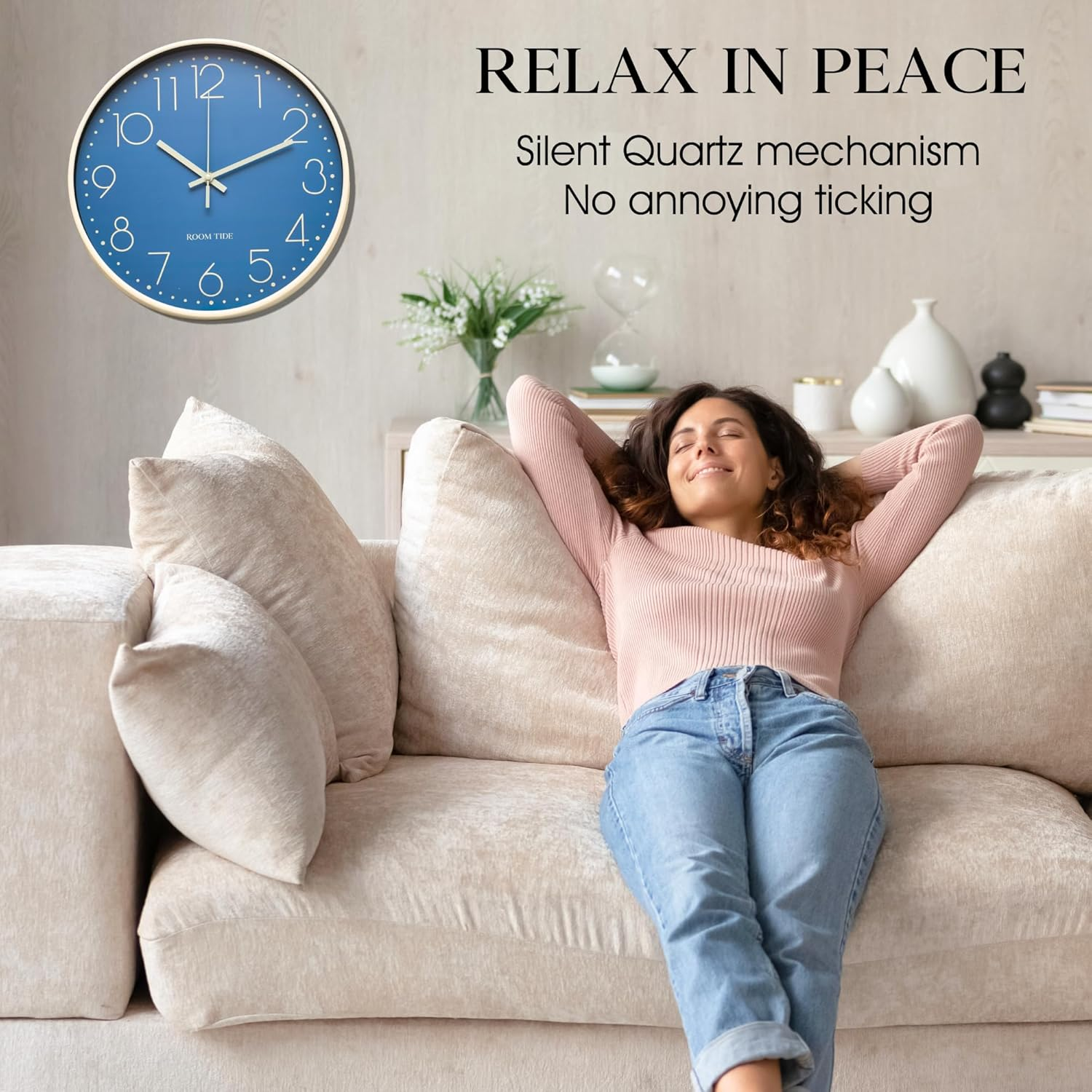 Room Tide Silent Wall Clock 12 Inch Quartz Classic Design Easy to Read Large Wall Clocks for Living Room Decor Bedroom Decor Home Kitchen Home Office School Room Clock (Aegean Blue) 30Cm image number 6