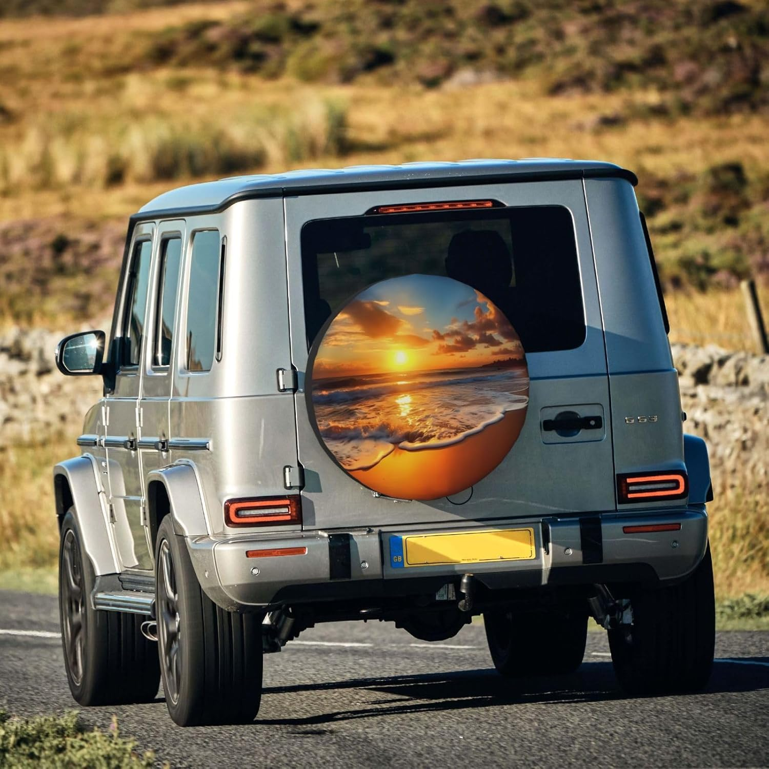 14 Inch Tire Cover Sunset Beach Weatherproof Spare Tire Covers Dustproof Wheel Protectors Universal Fit for Rv Trailer SUV Truck Camper