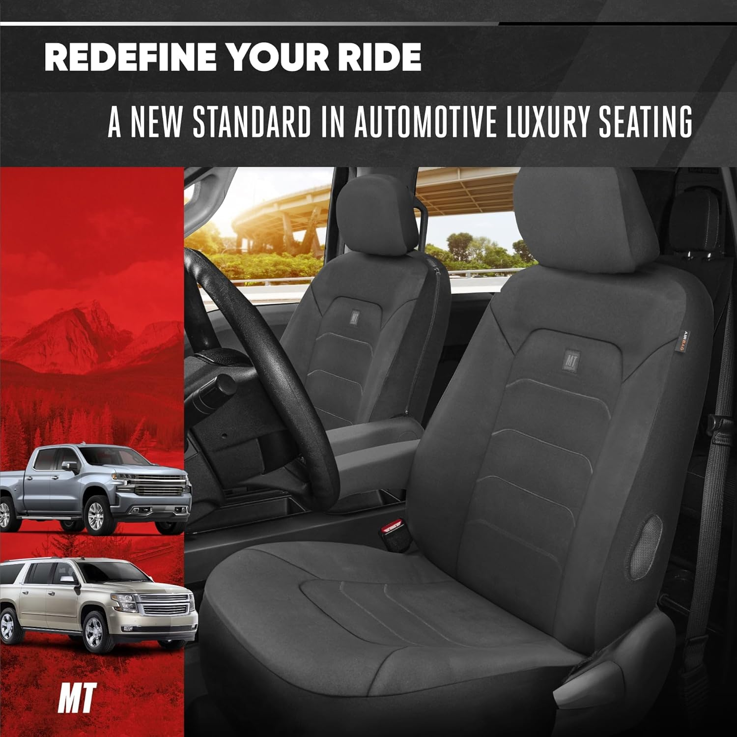 Neoprene Advantage Waterproof Seat Covers - Truck, Van & SUV Seat Covers for Cars &ndash; Front Seat Cover Set with Airbag Compatibility, Universal Fit for Car Seats, Black (Armrest Covers Not Included) image number 4