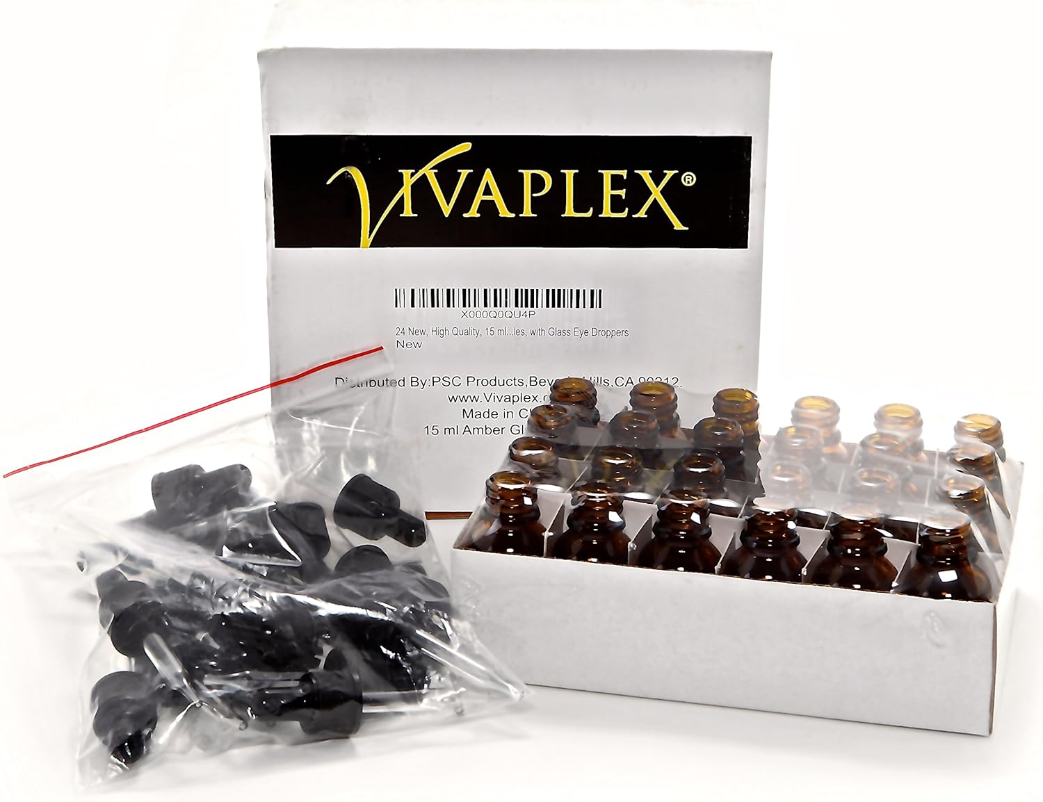 Vivaplex, 24, Amber, 15 Ml (1/2 Oz) Glass Bottles, with Glass Eye Droppers image number 1