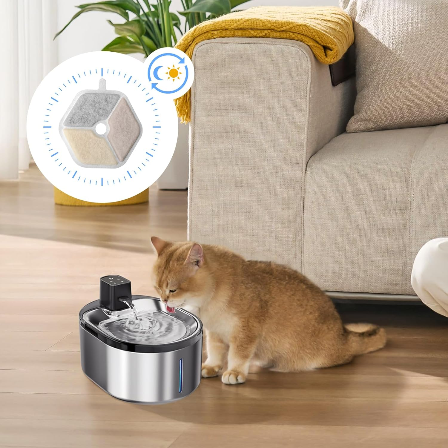 12 Pack Cat Water Fountain Filters for &lrm;Oneisall PTM-643 Wireless Ultra Quiet Stainless Steel 135 FL Oz/4L Cat Fountain for Drinking, Quadruple Filtration Pet Water Filter Replacement