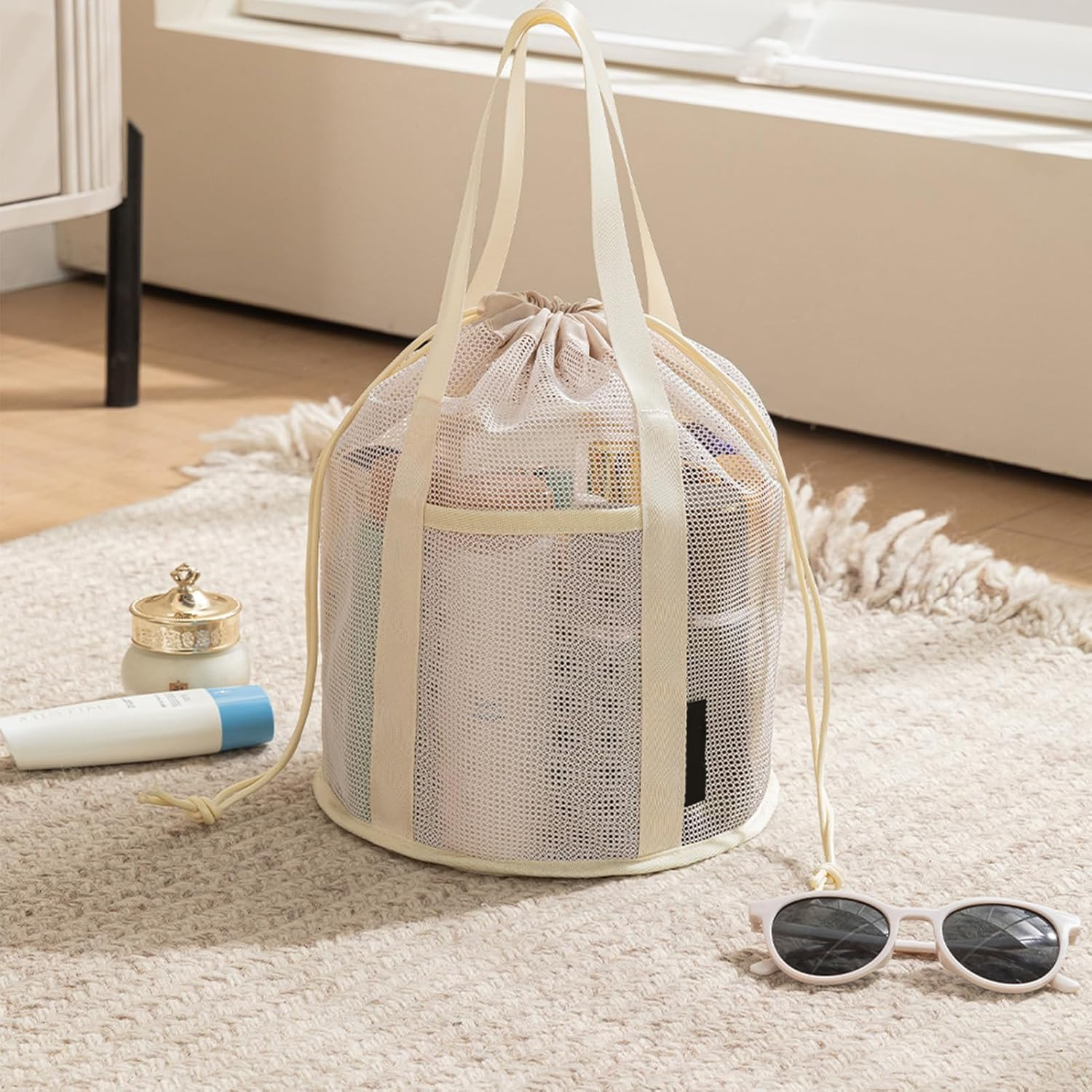 Mesh Shower Bags &ndash; Portable Mesh Design, Waterproof Pouch Organizer Quick-Dry Weave, Toiletry Carrier Breathable Storage Form, Bath Tote Multi-Compartment Layout | Dorm Travel Gym Swim image number 6