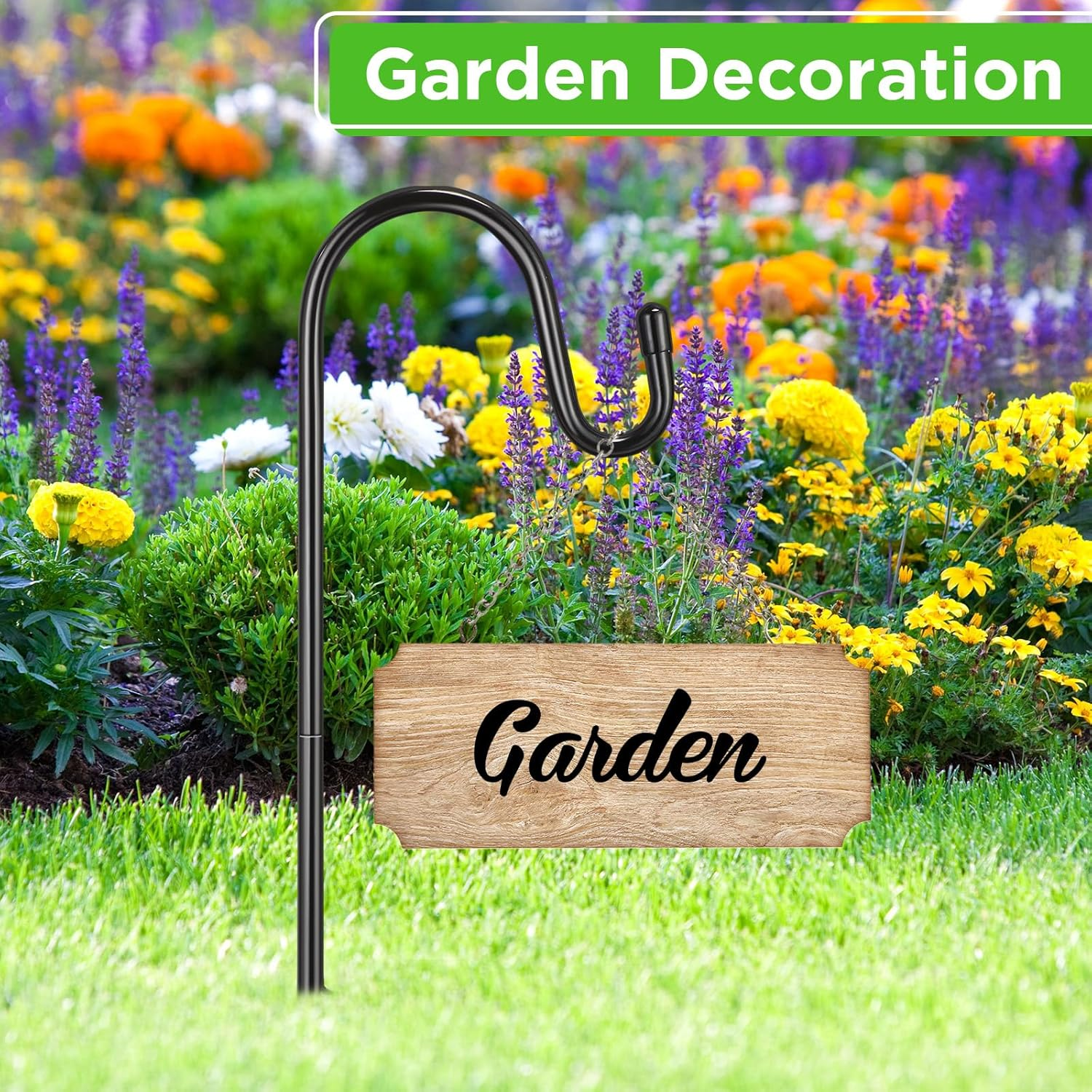 Hicarer 24 Pack 15 Inch Shepherds Hooks Outdoor Plant Hanger Hook Metal Black Garden Bird Feeder Pole for Hanging Solar Lanterns Flower Basket Jars Christmas Lights Wedding Decor image number 2