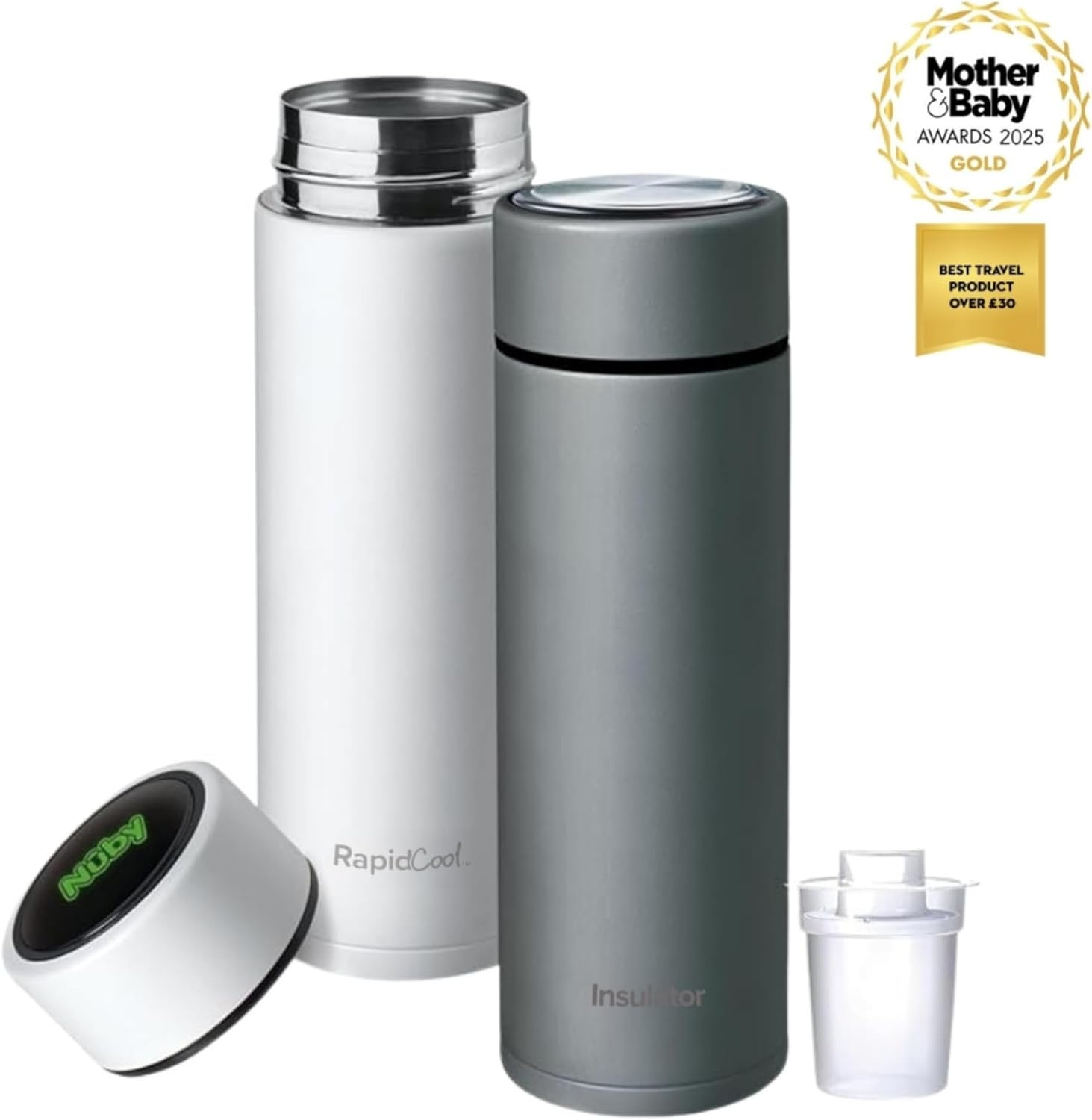 Nuby Rapidcool Portable Baby Bottle Cooler Twin Pack - Prepare Formula in 2 Minutes - Travel Formula Kit with Digital Thermometer Lids, Flask & Dispensers - for Newborns & Infants image number 6