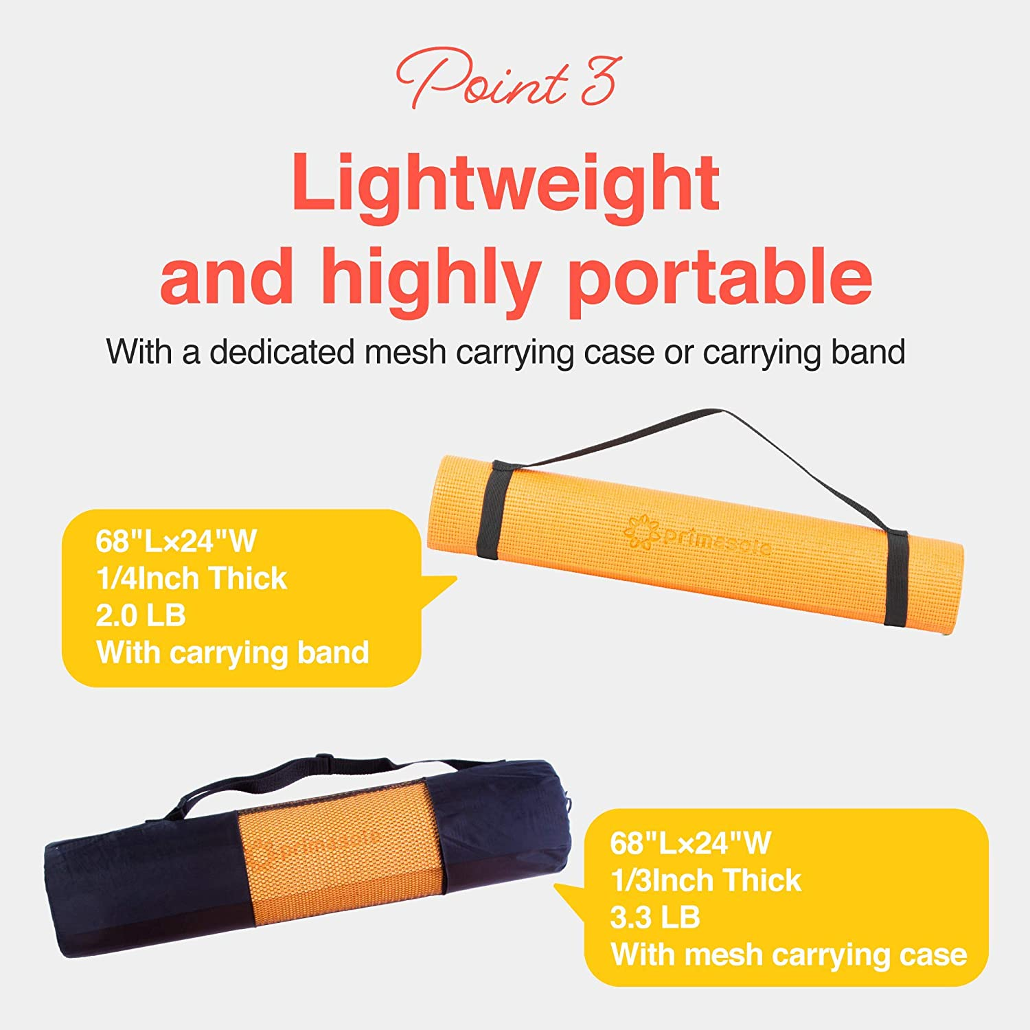 Primasole 1/3 Thick Yoga Mat with Carry Strap. Exercise Mat for Yoga, Pilates, Fitness and Floor Workout at Home and Gym