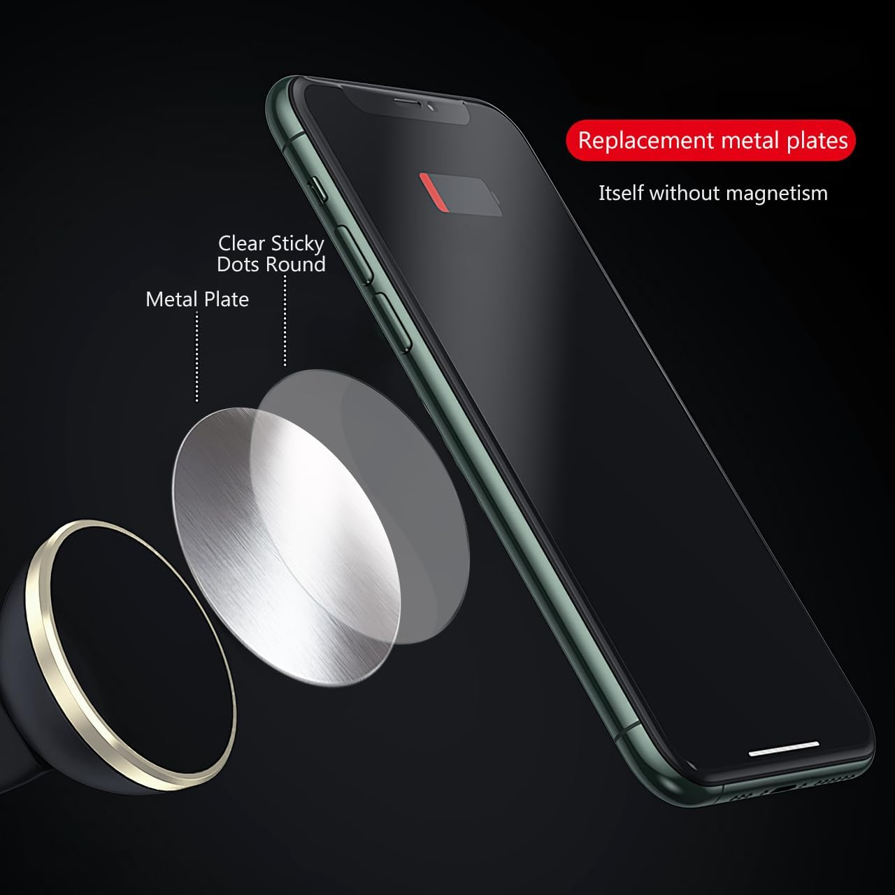 RUPEWA 10PCS Metal Plate for Smartphone, 5 Black 5 White Metal Plate with Strong Adhesive Sticker for Magnetic Car Phone Mount Holder image number 3