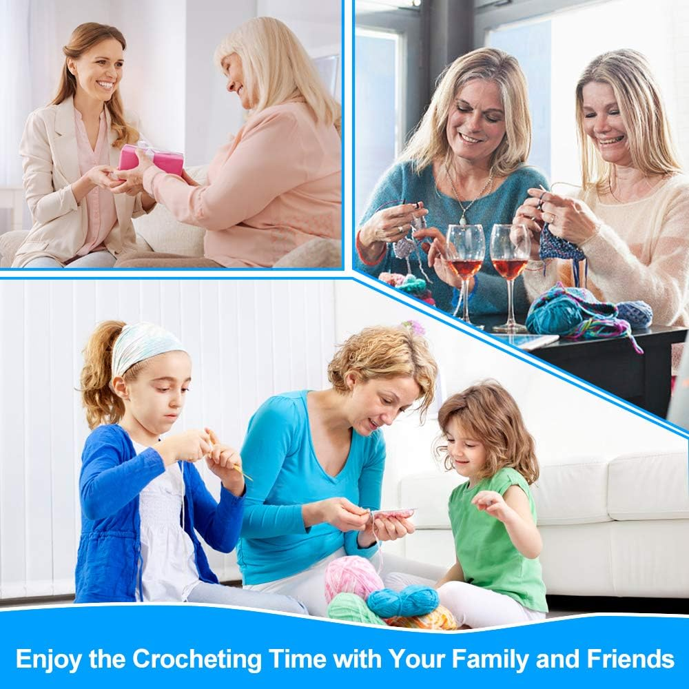 Vodiye 37 PCS Crochet Hooks Set, High Quality Coloured Aluminum Ergonomic Handle Crochet, Hook Needles for Arthritic Hands, with Stitch Markers and Large-Eye Blunt Needles image number 6