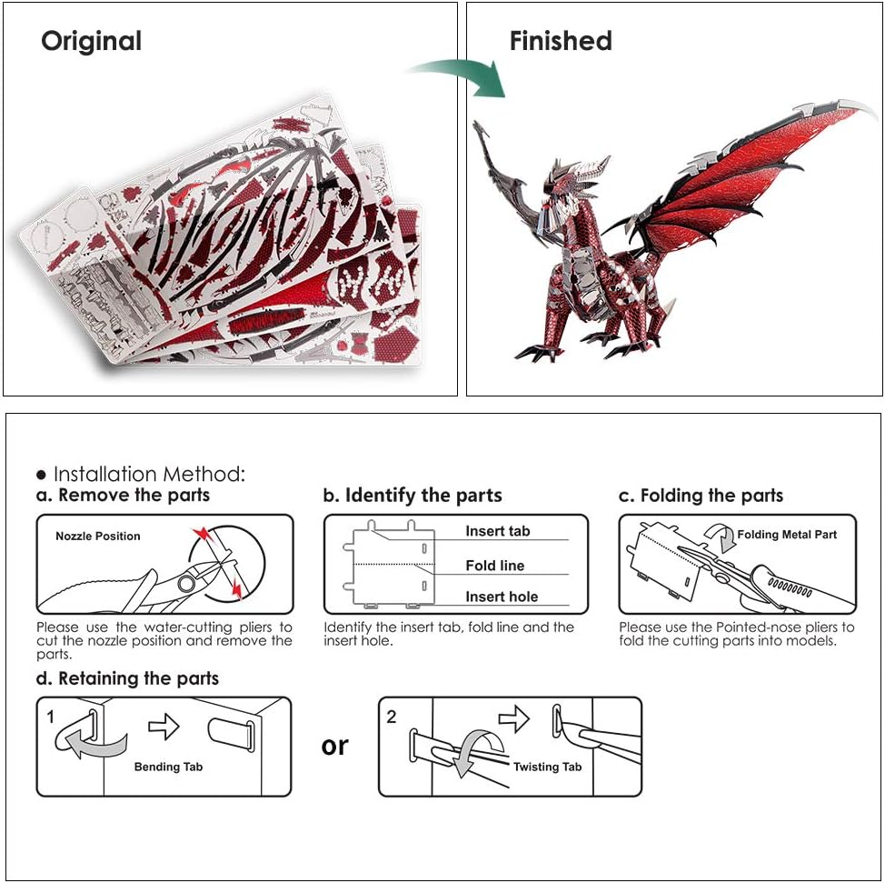 Piececool 3D Metal Model Kits-Black Dragon King, DIY 3D Puzzles for Adults Brain Teaser Puzzles Toys for Teens, Great Birthday New Year Gifts, 107 Pcs image number 5