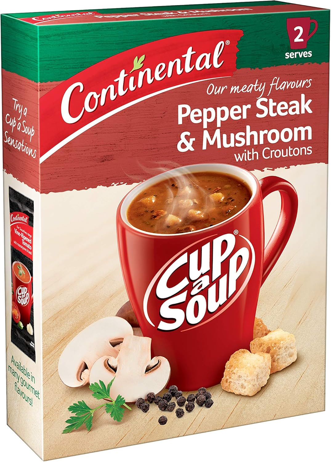 7 X Continental Cup a Soup Pepper Steak & Mushroom with Croutons, 2 Serves Each, 52G image number 2