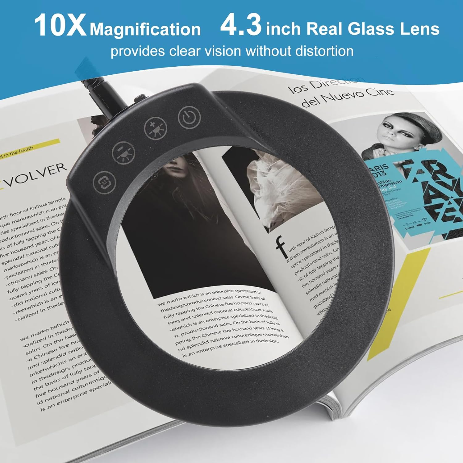 10X Magnifying Glass with Light and Stand, 5 Color Modes Stepless Dimmable LED Lighted Desk Lamp, Flexible Gooseneck Magnifying Desk Lamp for DIY Craft Reading Painting Sewing Work Round image number 4