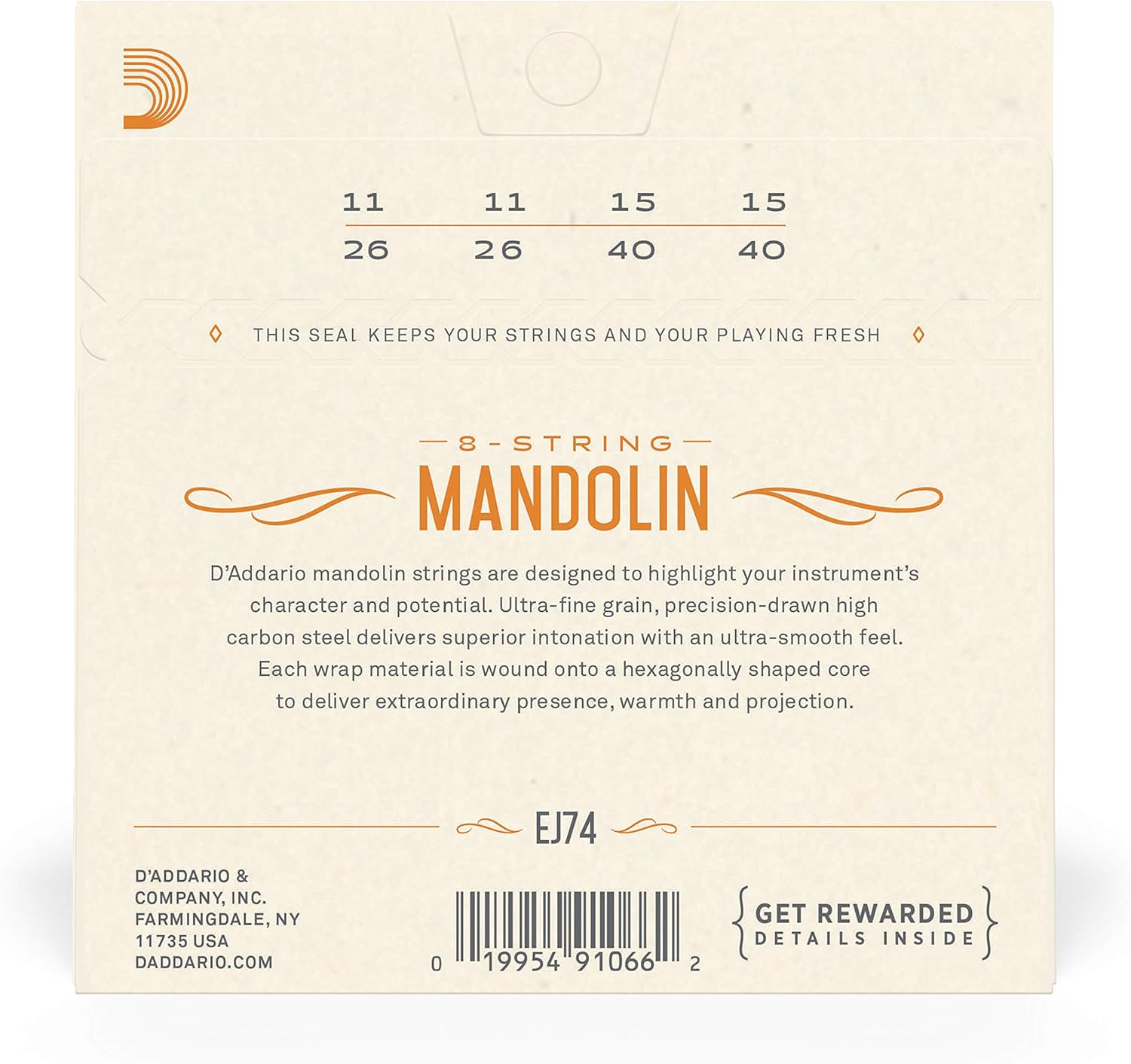 D'Addario EJ74 Phosphor Bronze Mandolin Strings, Medium, 11-40 image number 6