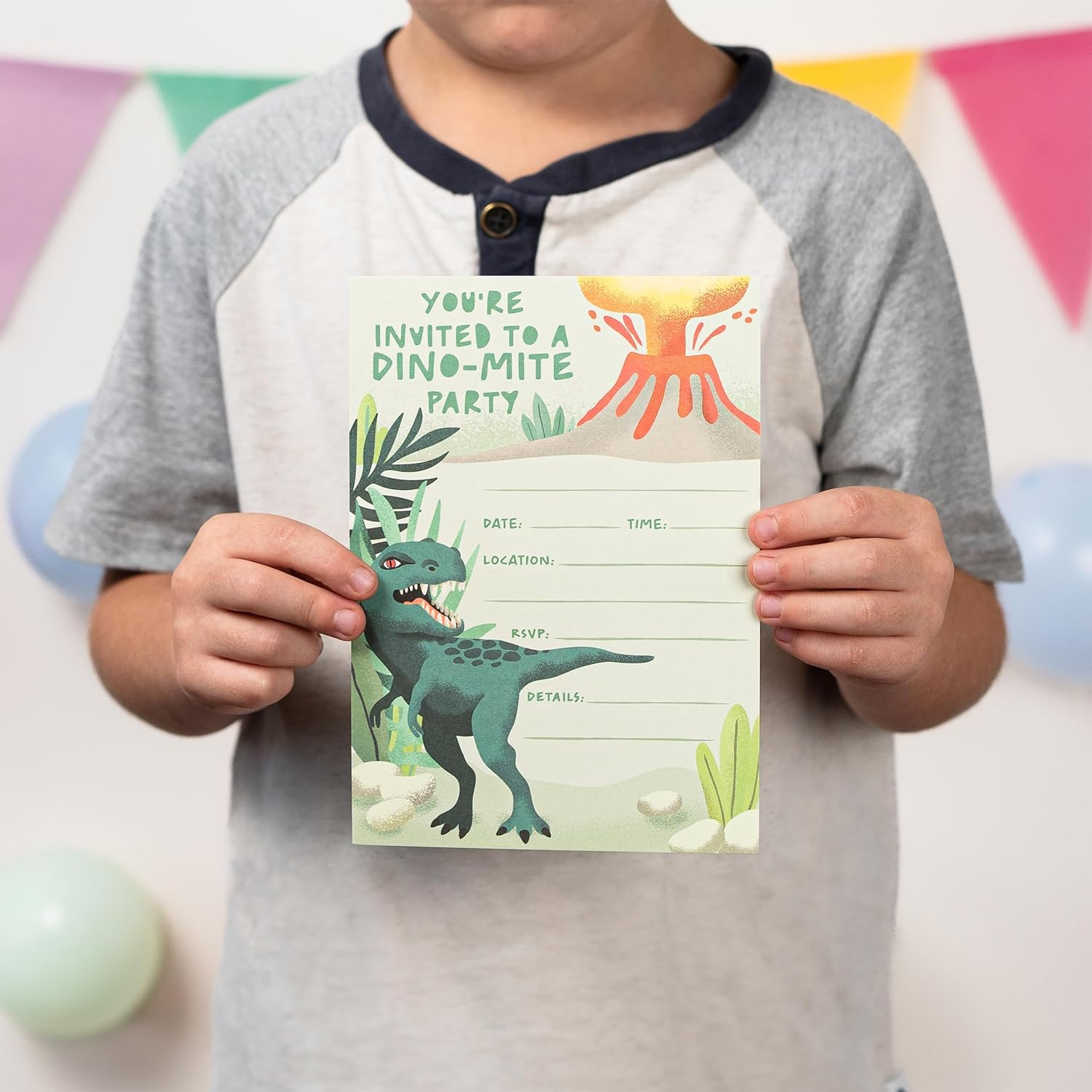 Rileys & Co. 50-Pack Dinosaur Party Invitations for Kids &ndash; 5 X 7 Inches &ndash; Premium Quality Cards with Matching Envelopes & Stickers &ndash; the Ultimate Prehistoric Invite for Roaring Celebrations image number 3