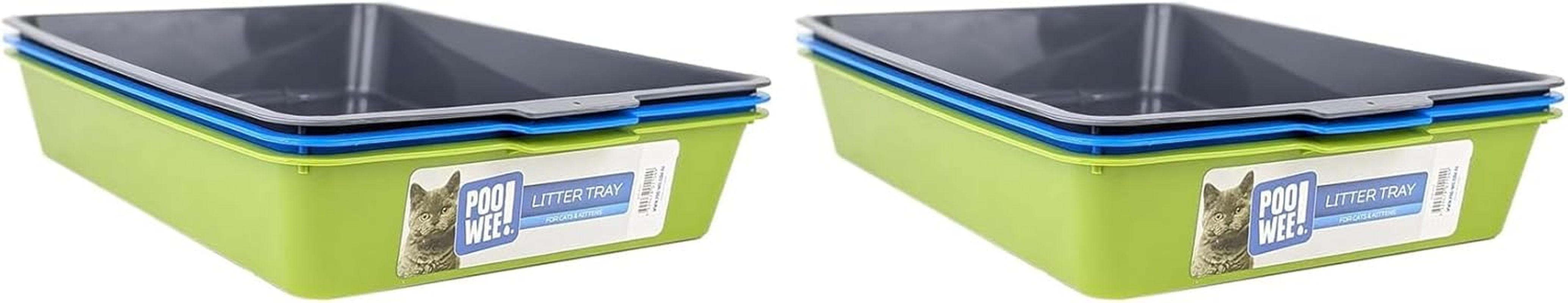 POOWEE! Plain Cat Litter Pan Large, 42X31X8Cm, Random Colour &ndash; Low-Sided Open Tray for Easy Access, Ideal for Kittens & Cats, Easy-Clean Plastic, Aussie Owned, Single Tray Included - Large (Pack Of 2), Colour Will Be Randomly Selected.