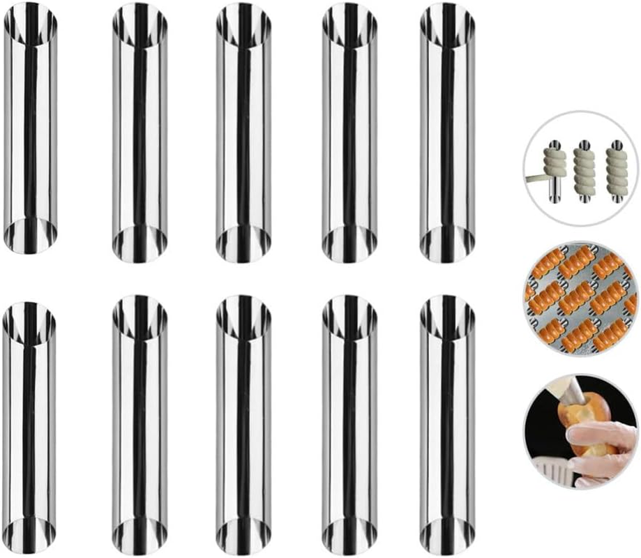 Naisfei 10 Pack Cannoli Tubes,5 Inch Cannoli Tubes Molds, Large Stainless Steel Cannolis Tubes, Non-Stick Cannoli Forms Cream Horn Danish Pastry Molds for Croissant Shells Cream Roll Baking image number 3