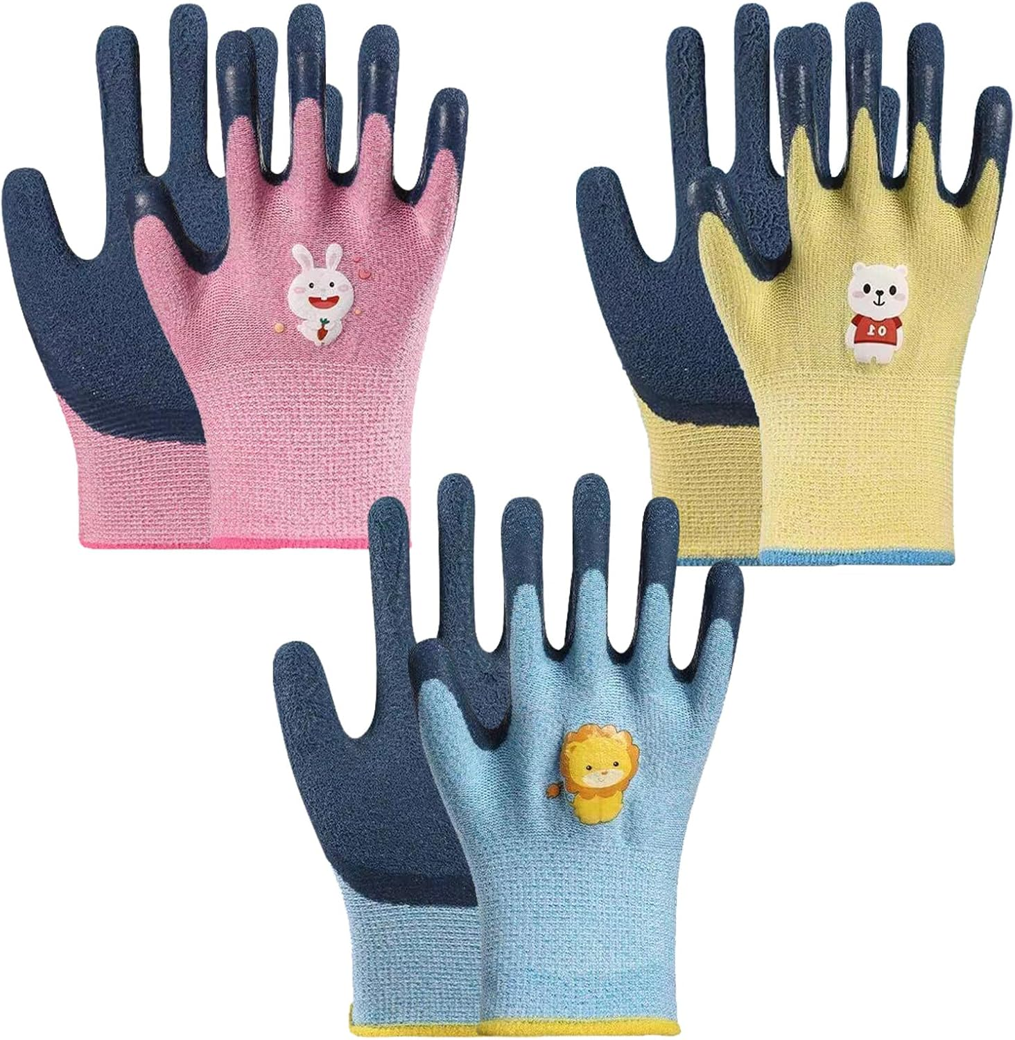 3 Pcs Kids Gardening Gloves for Age 3-9,Childrens Gardening Gloves Kids Work Gloves,Comfortable Toddler Garden Gloves Safety Work Gloves for Boys Girls