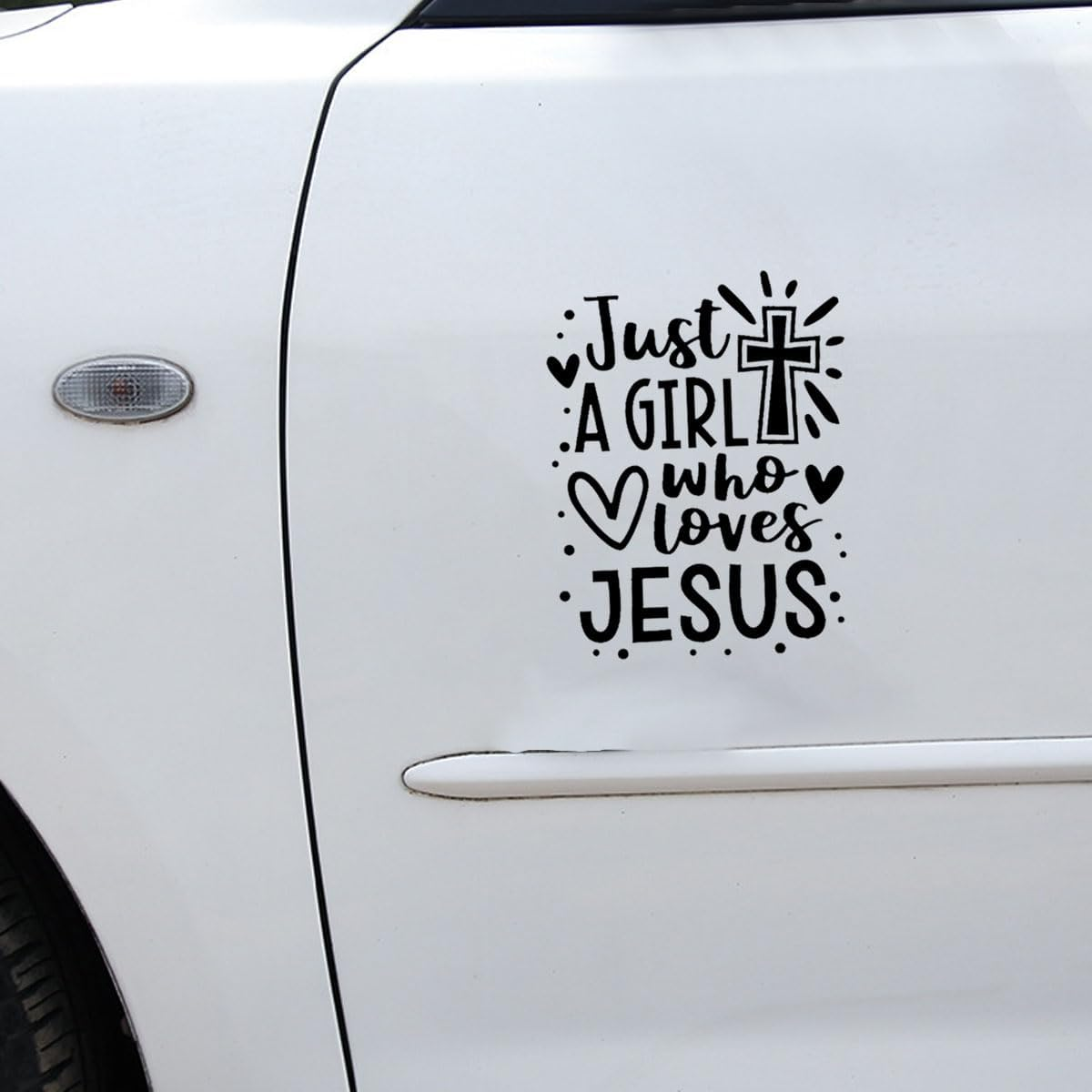 Just a Girl Who Loves Jesus Decal Car Sticker, 6.1"&times;4.6" Jesus Cross Vinyl Sticker Car Bumper Decal, Waterproof Auto Exterior Decoration Decals for Cars, Truck, Wall, Window, Laptop (White)