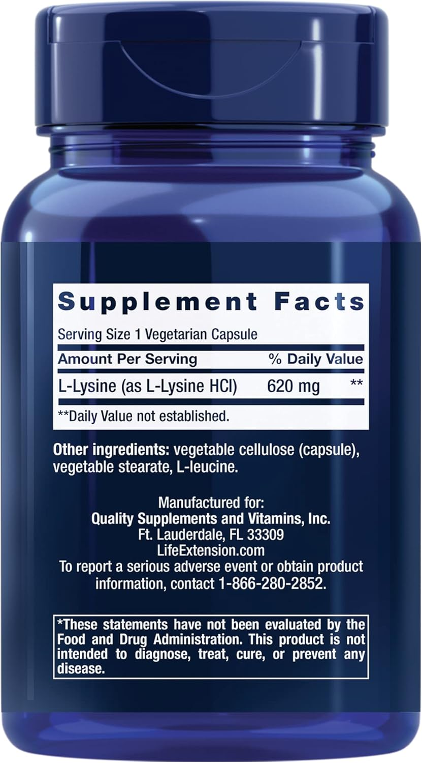 Life Extension L-Lysine 620 MG 100 Veg Caps image number 6