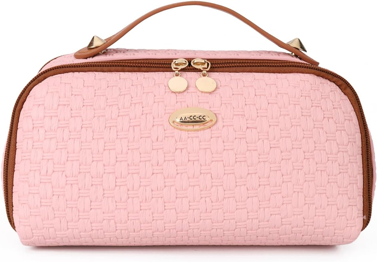 DDPOND Makeup Bag Organizer Cosmetic Bags for Women with Handle Toiletry Bag PU Leather Dark Brown