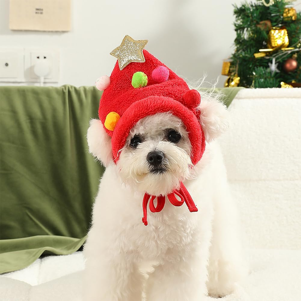 Dog Cat Christmas Day Pet Hat Collar Set, Adjustable Headpiece Hat with Star for Dog Cat Pet Christmas Party Cosplay Supplies (Red) image number 3