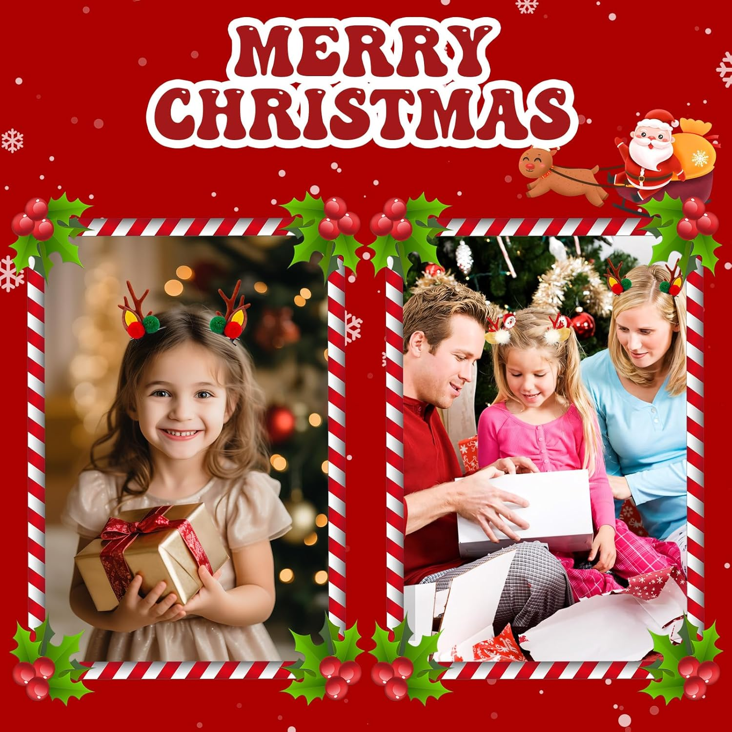 Christmas Hair Accessories Set, 10 Pieces Christmas Accessories for Women, with Christmas Hair Clips, Elastic Bands, Hair Brush, Christmas Stocking Filler, Beautiful and Practical, Can Be Used As